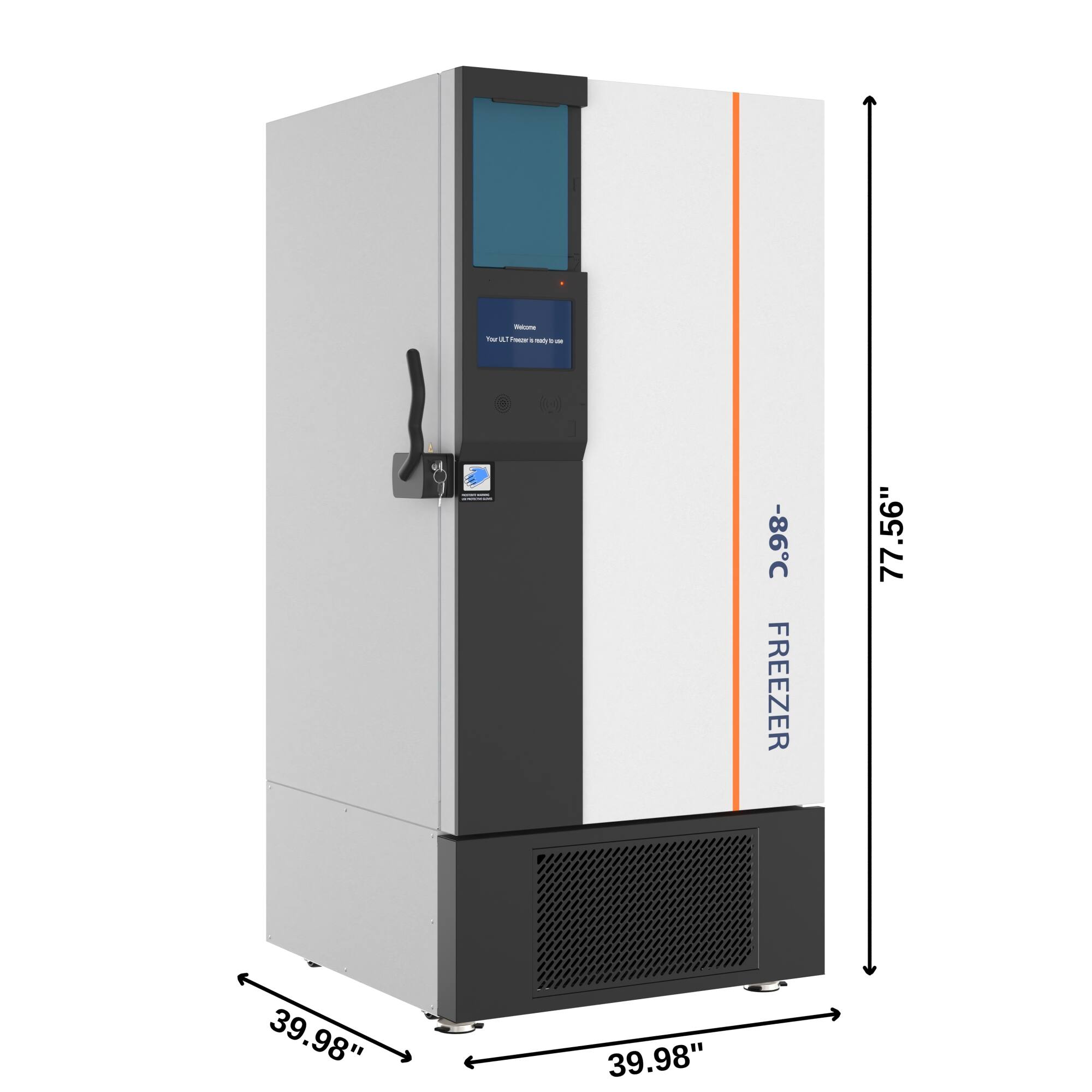 -86°C FREEZER  
77.56" H  
39.98" W  
39.98" D