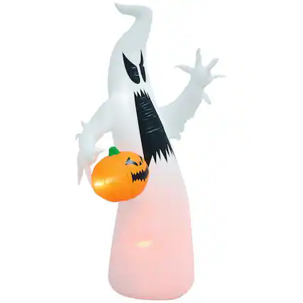 Front. PULUZ - 5.9' Halloween LED Yard Decor Ghost with Pumpkin, Blow Up Inflatable Outdoor Decoration, Waterproof - White.