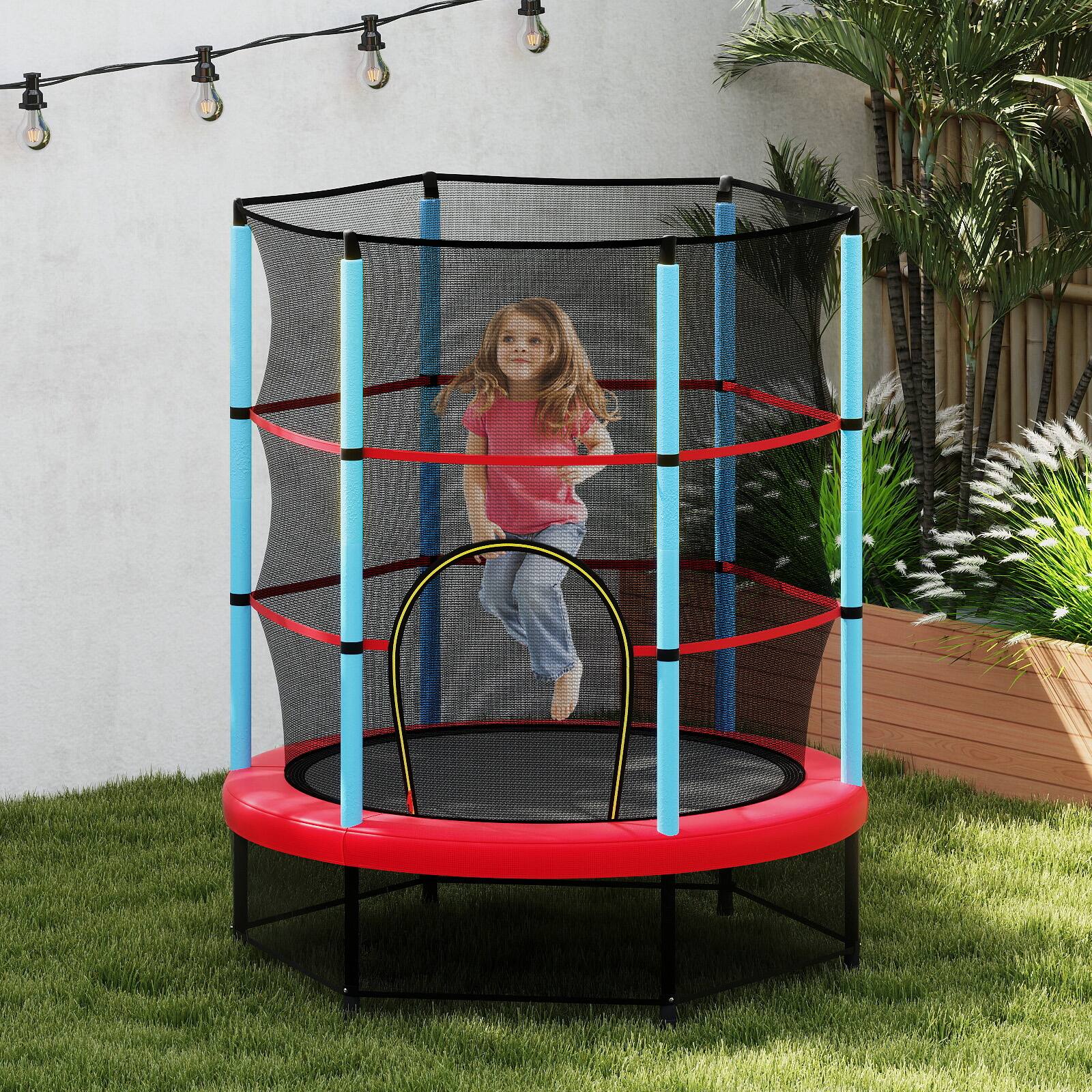 Alt View 3. Gymax - Gymax 55'' Mini Trampoline for Kids w/ Safety Enclosure Net & Seamless Design - Blue, Red.