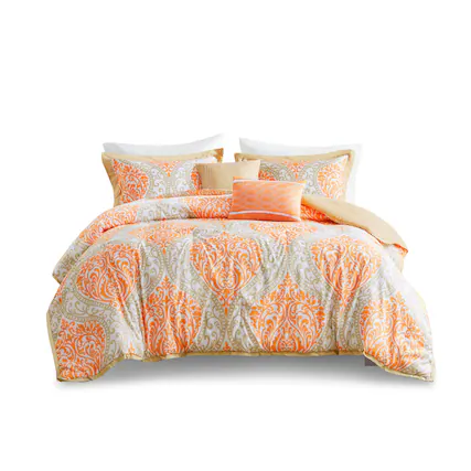 Front. Gracie Mills - Gracie Mills Nichole Chic Damask Print Comforter Set - Orange.