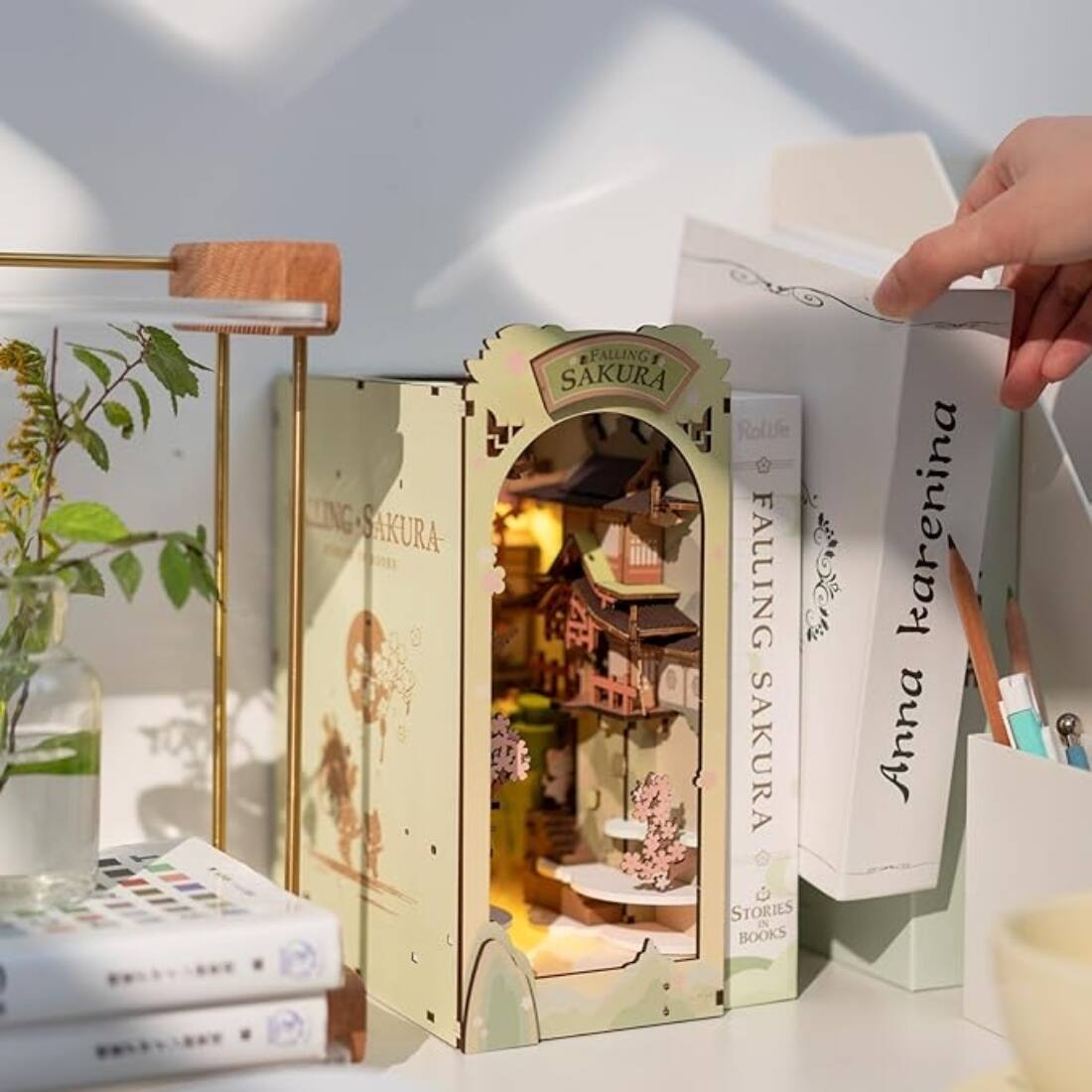 Alt View 2. 3D Puzzle - DIY 3D Book Nook Kit Falling Sakura 340pcs.