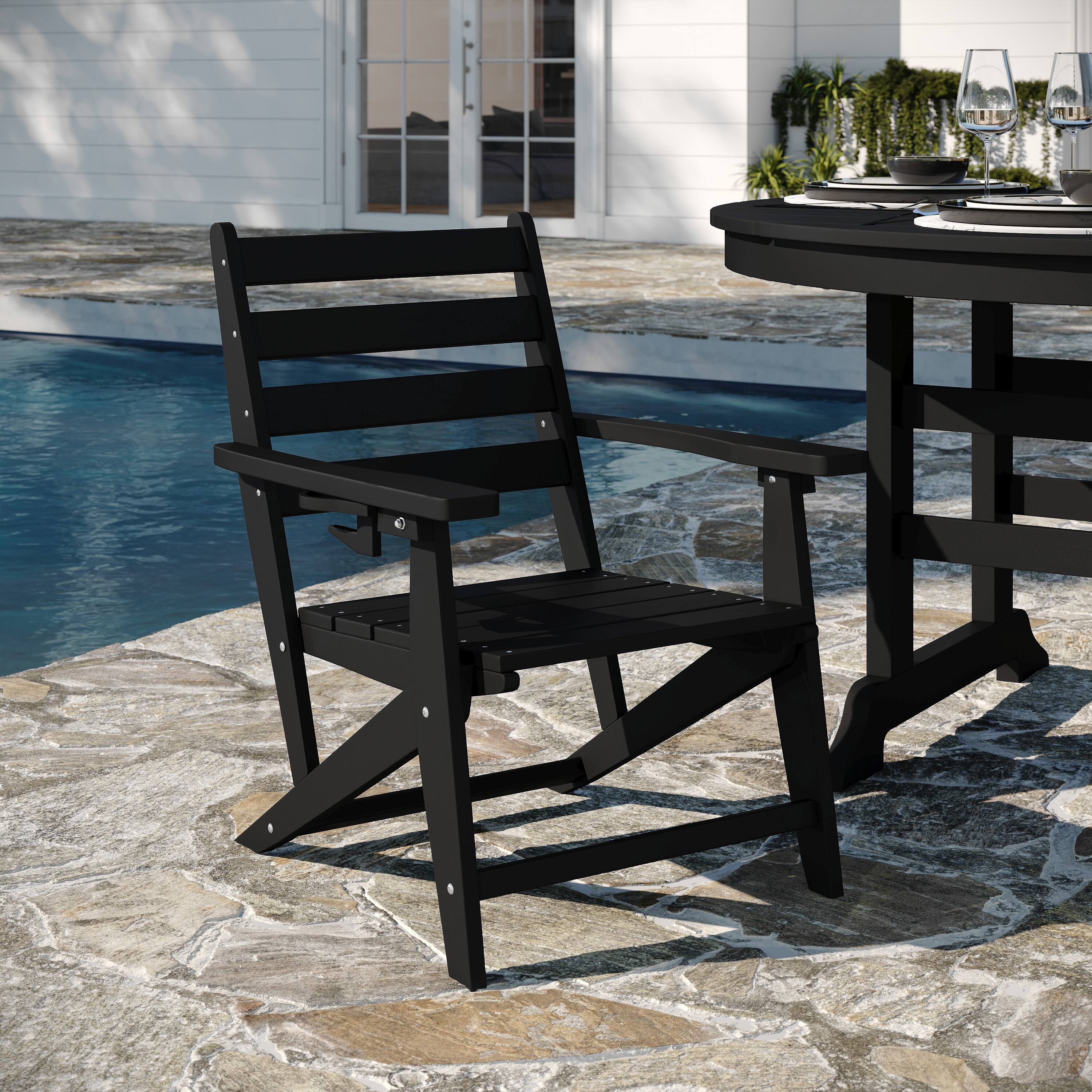 Alt View 3. Flash Furniture - Tolleson Commercial 5 Piece Adirondack Dining Set with 48" Round Indoor/Outdoor Recycled HDPE Table and 4 Chairs with Cu - Black.