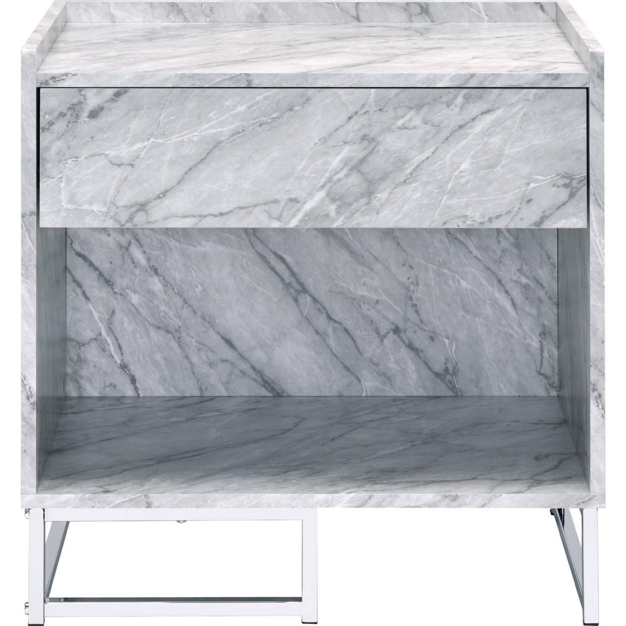 Alt View 1. Manhattan Lane - Faux Marble Accent Table with Chrome Finish - Blue and Gold.