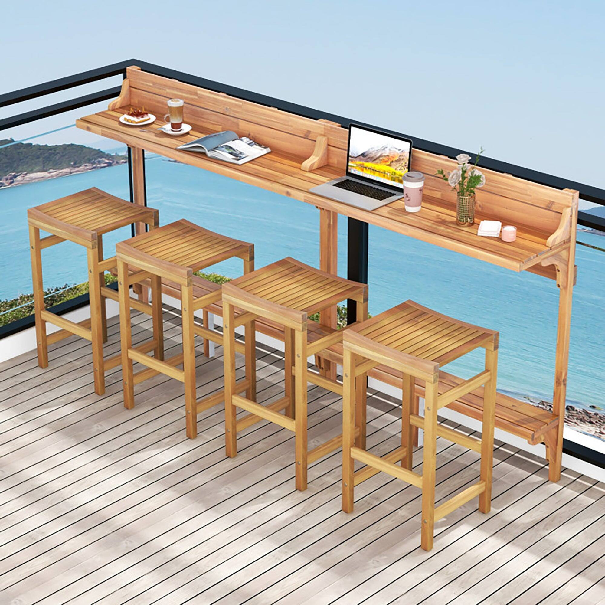 Alt View 8. Boyel Living - 3 Pieces Patio Acacia Wood Bar Table Set with Footrest Curved Wood Seat - Teak.