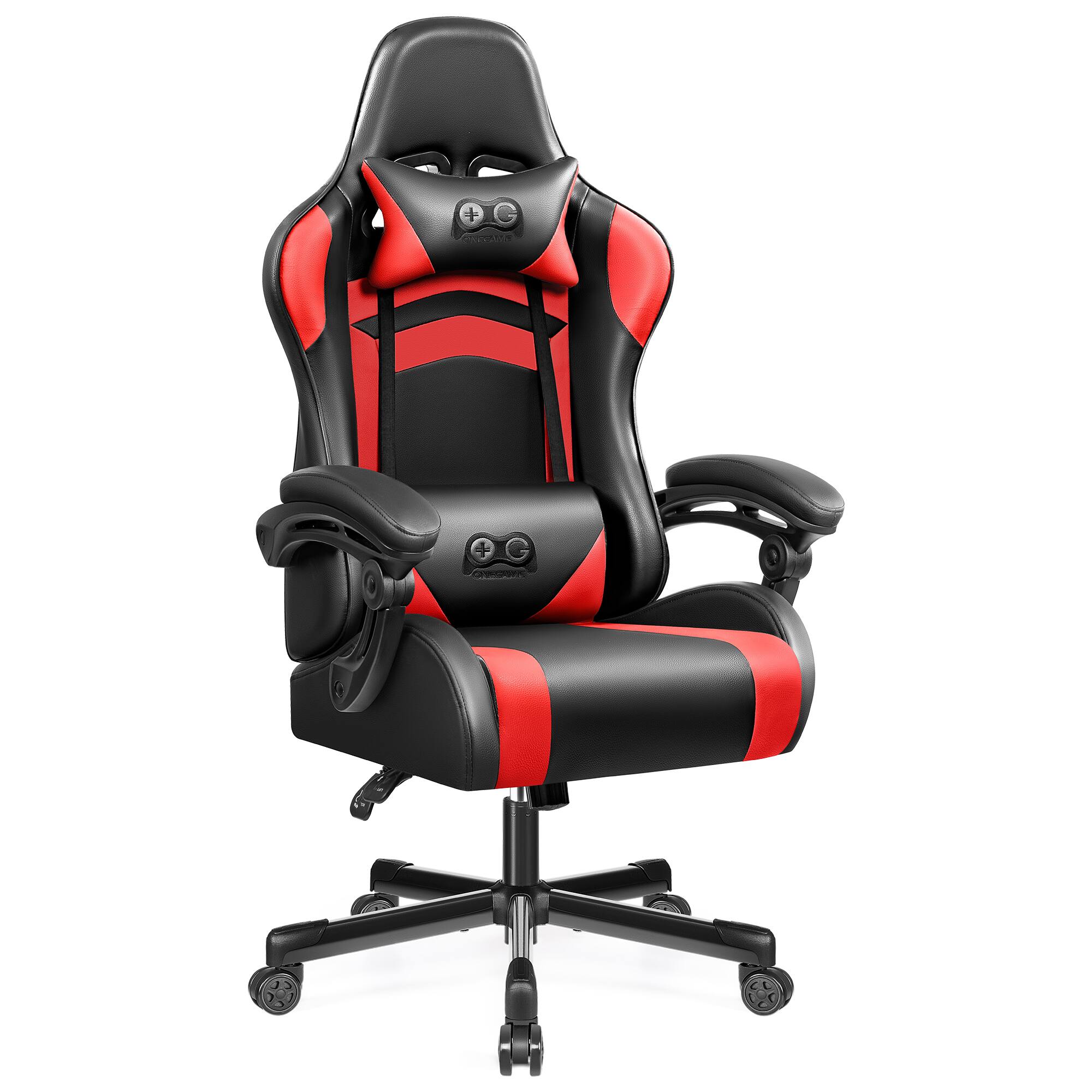 Left. Brick Attic - Ergonomic Gaming Chair, PU Leather Racing Style Game Office Chair, Adjustable Backrest Swivel Gamer Chair Computer Chair - Red.