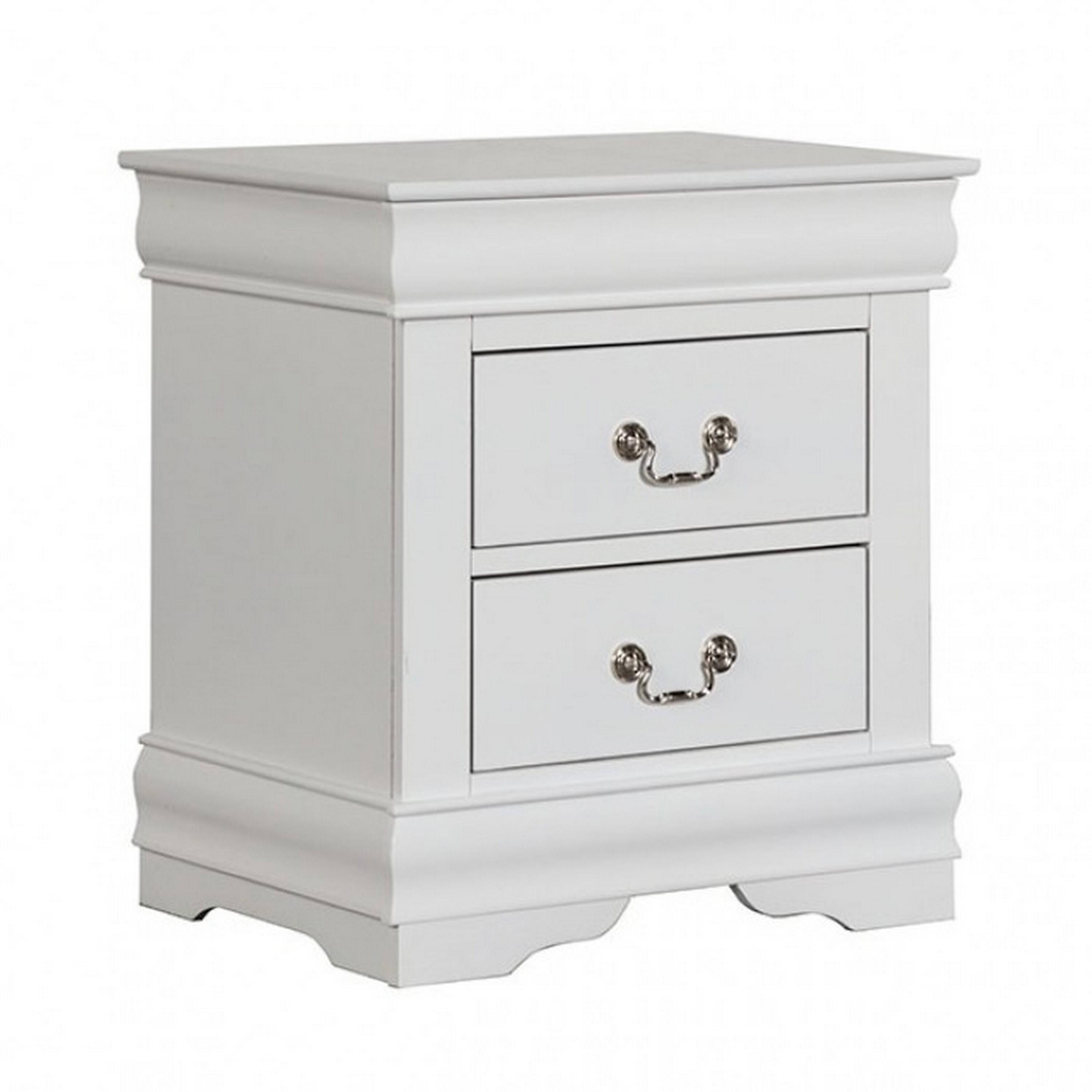 Manhattan Lane - Ryla Nightstand, 2 Drawers, Solid Wood, Nickel Metal Handles - White, Nickel