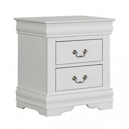 Manhattan Lane - Ryla Nightstand, 2 Drawers, Solid Wood, Nickel Metal Handles - White, Nickel