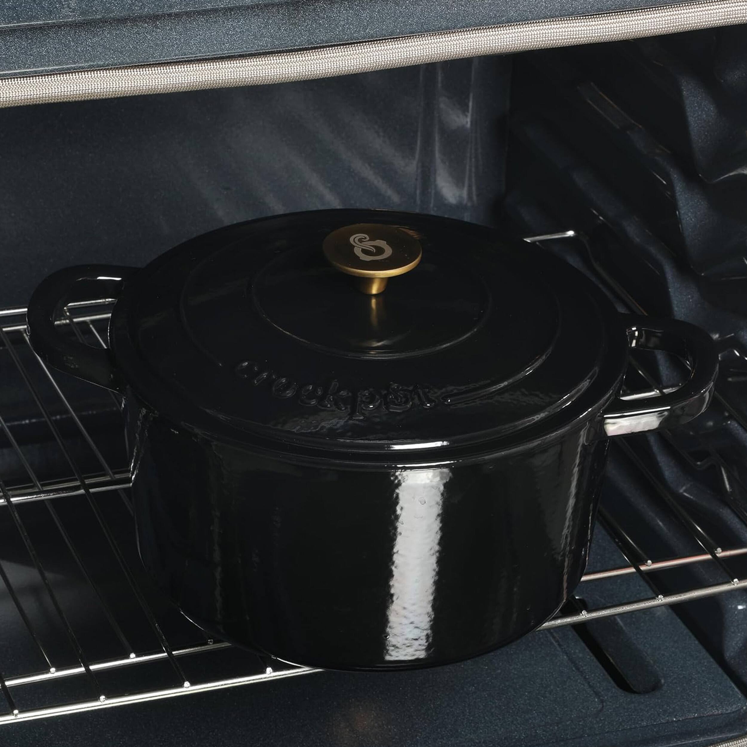 Alt View 5. Crockpot - Crock-Pot Artisan 2 Piece 7 Quart Enameled Cast Iron Dutch Oven with Lid in Lavender - Black, Gold.