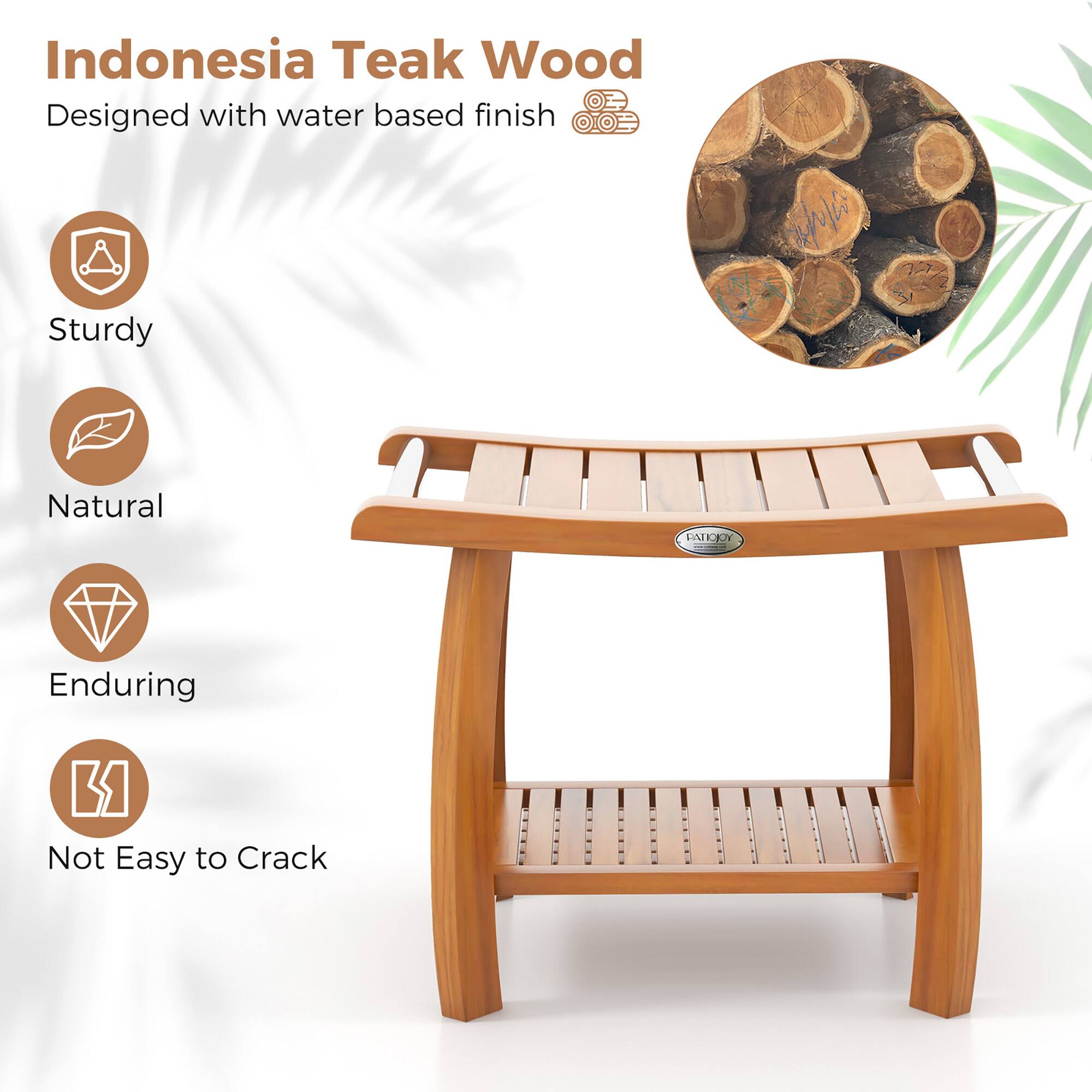 Indonesia Teak Wood  
Designed with water-based finish  

- Sturdy  
- Natural  
- Enduring  
- Not Easy to Crack