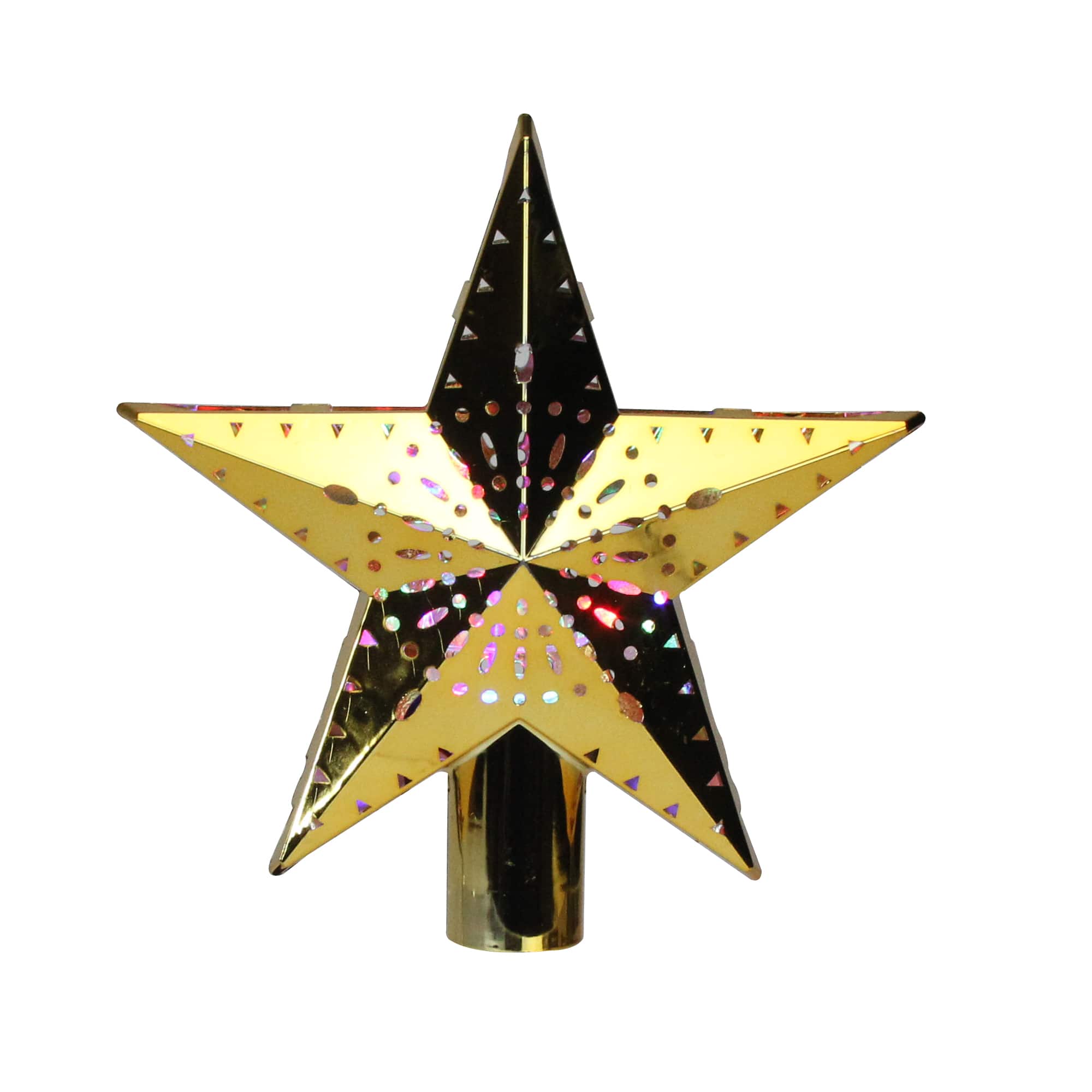 Mr. Christmas - 11.5" Lighted Kaleidoscope Christmas Tree Topper - Multicolor LED Lights - Gold