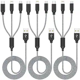 PARKER SLATER - Multiple Rapid Nylon Braided USB Charging Cable Multi Phone Charger Cord - Grey Black