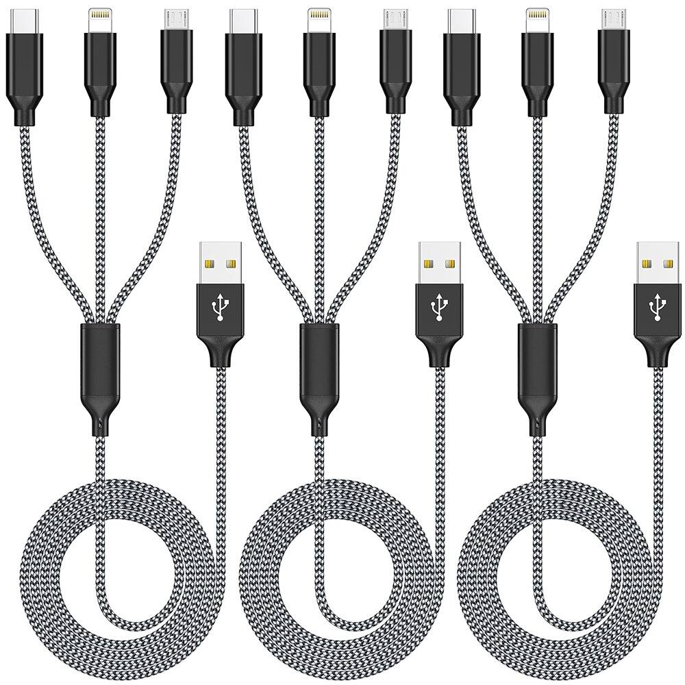 Front. PARKER SLATER - Multiple Rapid Nylon Braided USB Charging Cable Multi Phone Charger Cord - Grey Black.