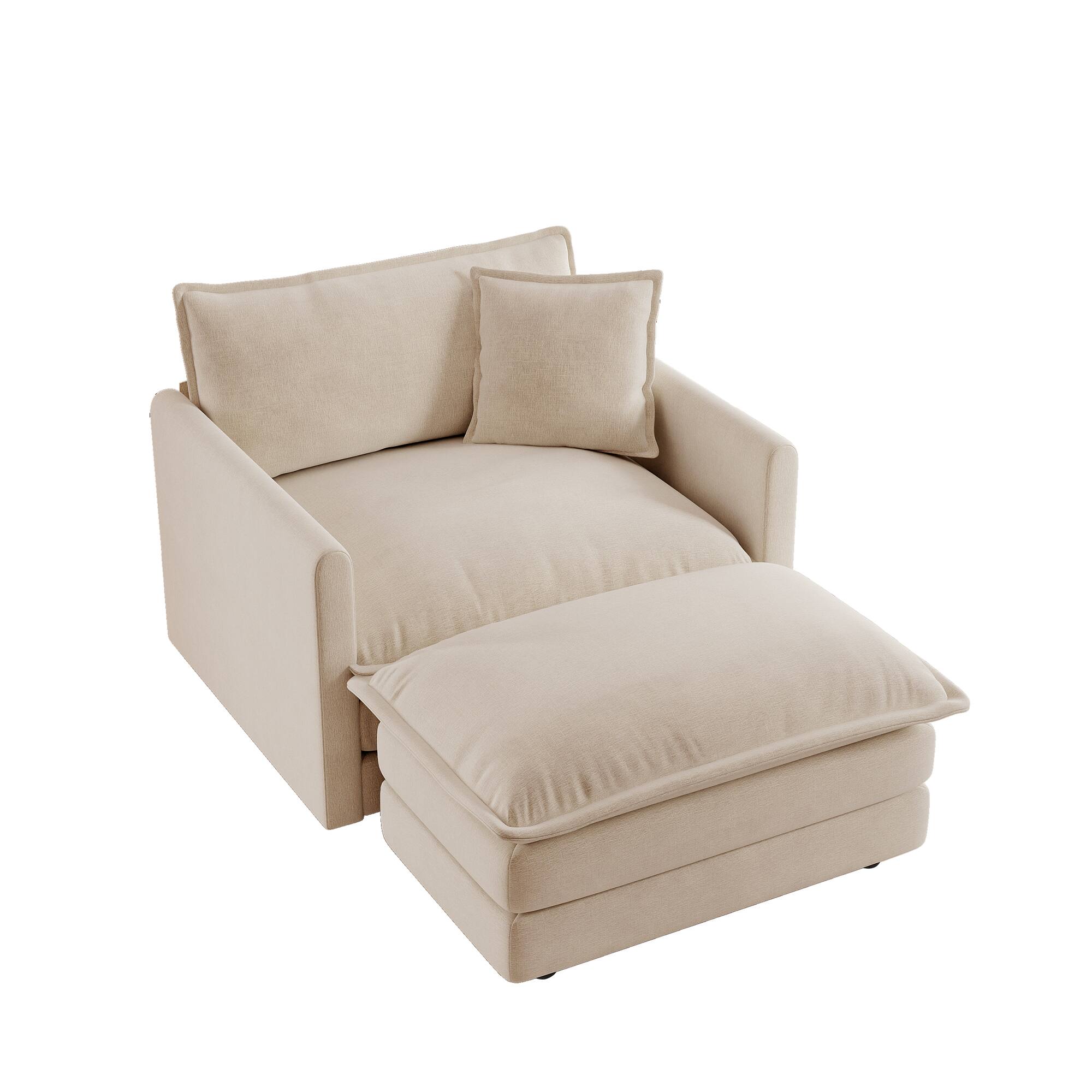 Alt View 2. LOVMOR - Modern Accent Chair with Ottoman Living Room Club Chair Chenille Upholstered Armchair Reading Chair for Bedroom Light - Beige.