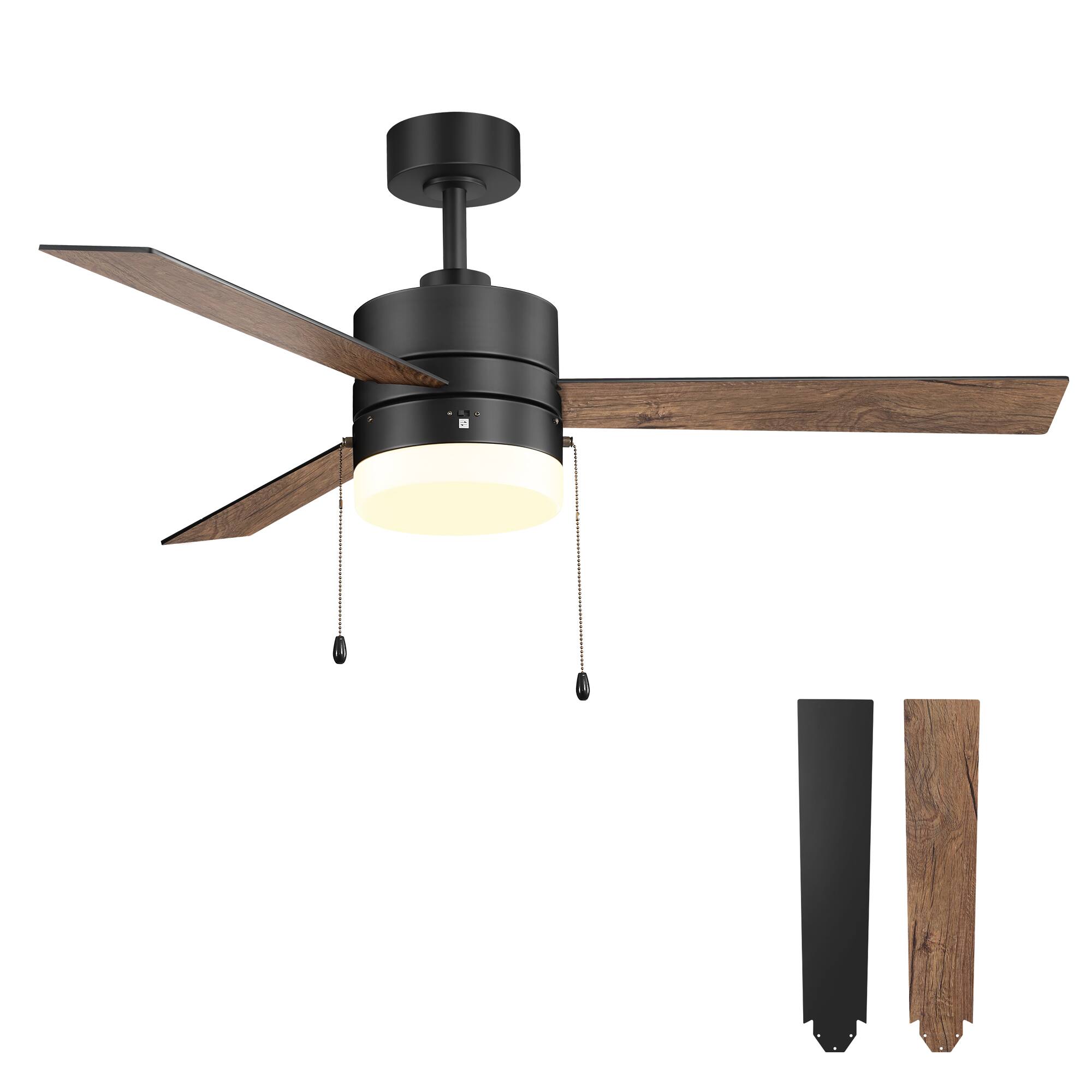 Alt View 9. Breezary - 52" Indoor Large Ceiling Fan with Led Light and Pull Chain, 3 Reversible Blades, 3-Speed AC Motor,  6" Downrod - Matte Black.