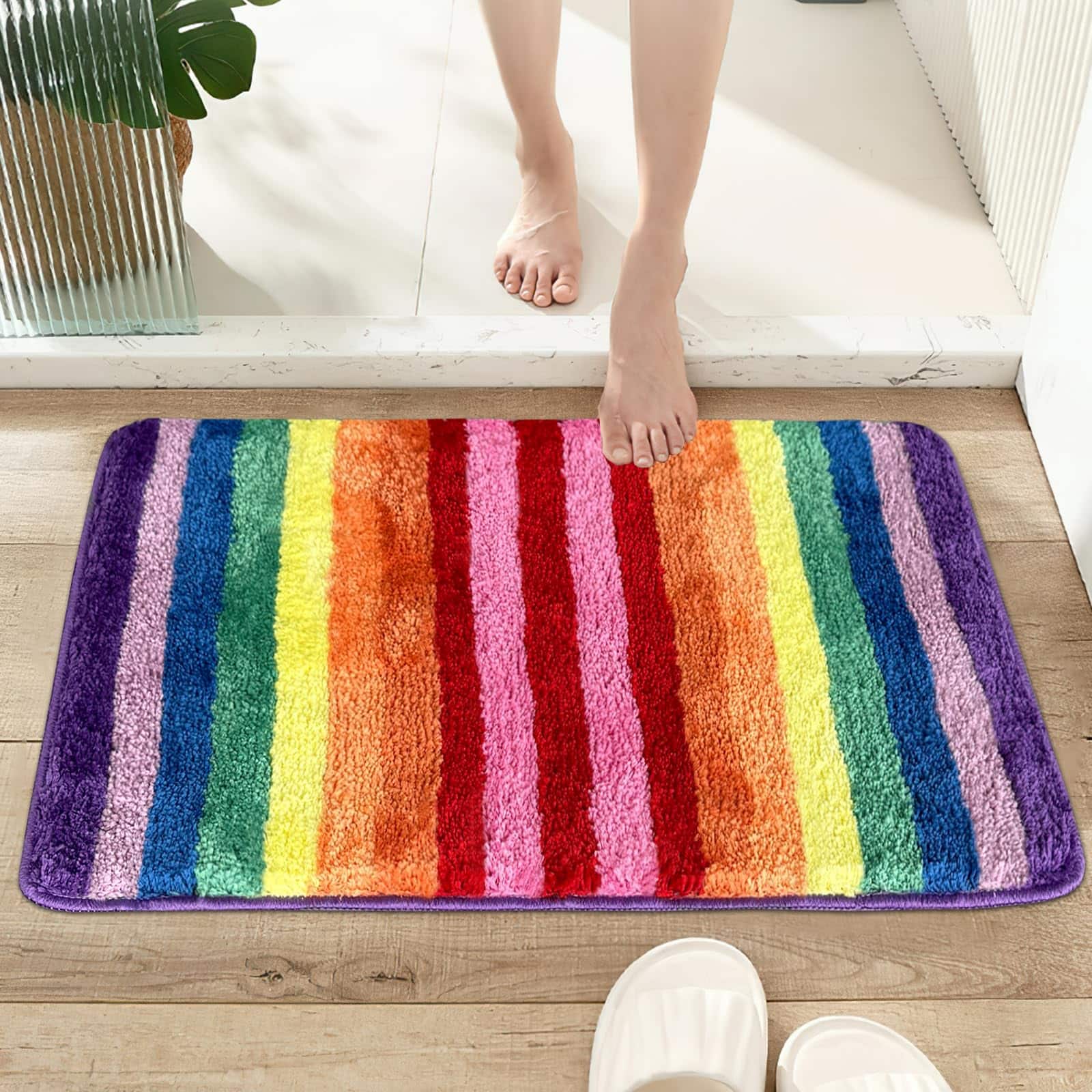 Paradigms Interiors - Rainbow Bath Mat Cute Bathroom Colorful Rugs Washable Soft Non-slip Shower Shag Fluffy Thick Water Absorbent Microfiber - Colored 1