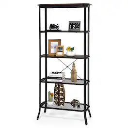 Ecooso - 5-Layer Industrial Bookshelf with Out-Stretched Legs and Open Display Storage - Rustic Brown