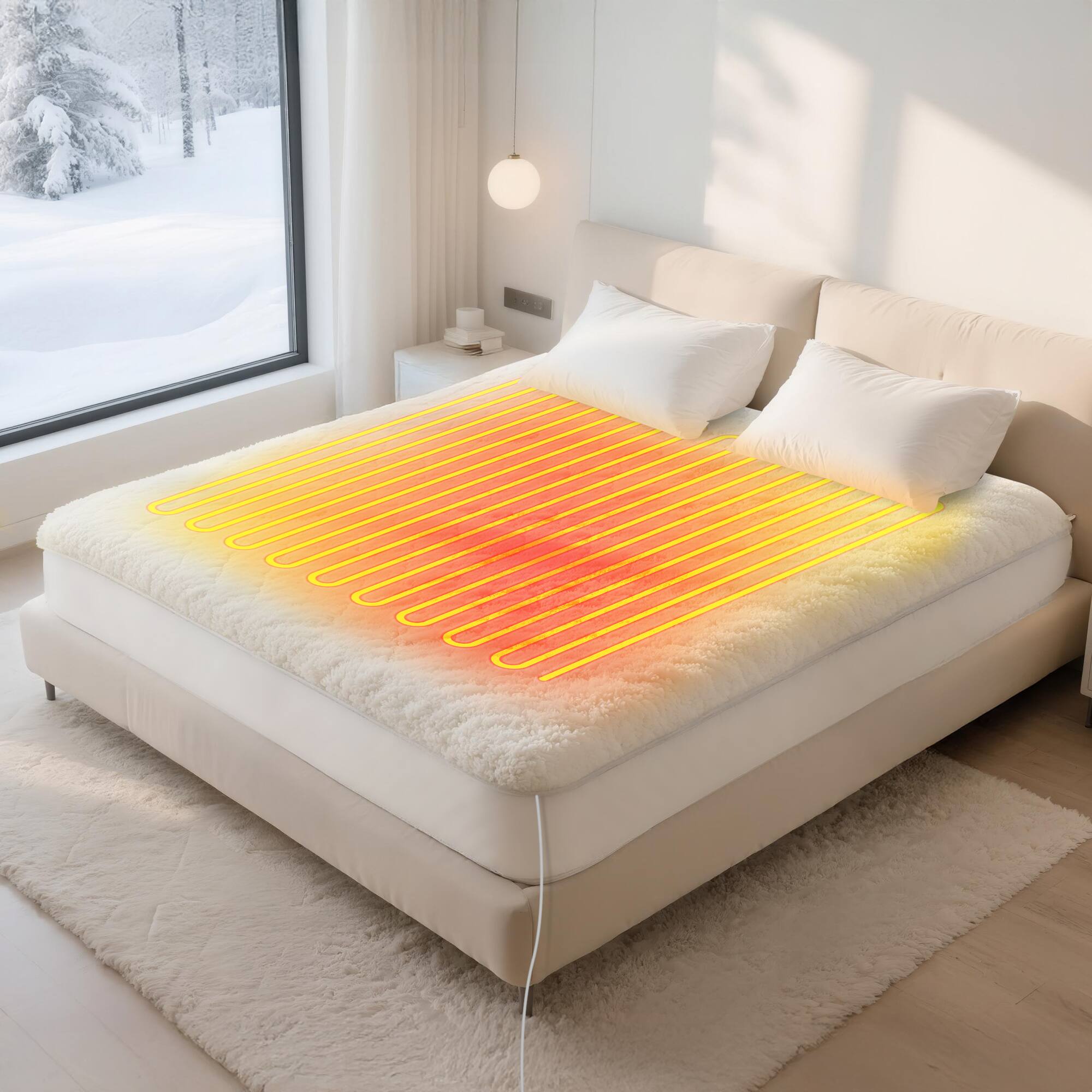 Front. Aukfa - 16inch Heated Mattress Pad - Bed Warmer with Memory & Preheat, Auto-Off, Machine Washable for Restful Sleep - White.