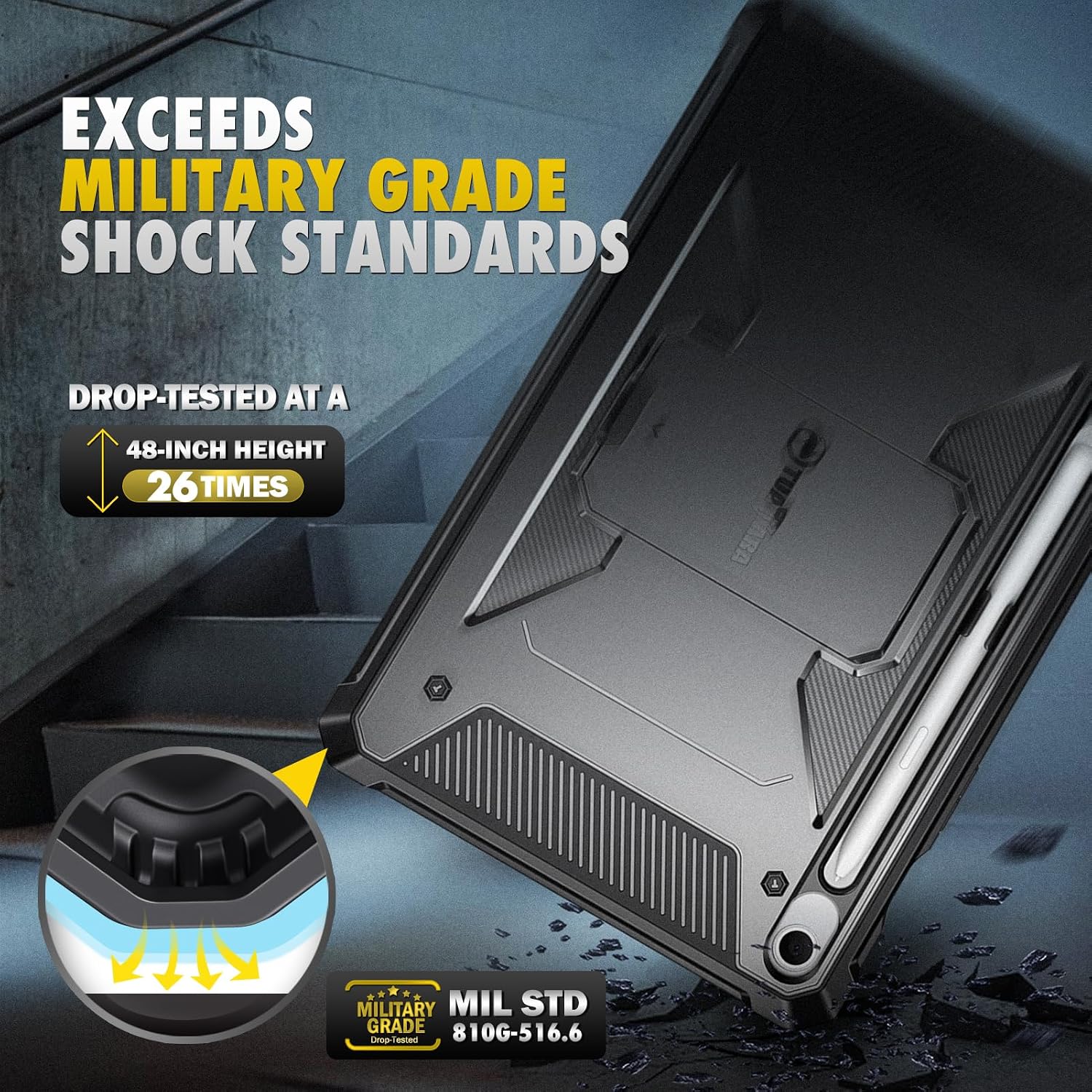 EXCEEDS MILITARY GRADE SHOCK STANDARDS  
DROP-TESTED AT A 48-INCH HEIGHT 26 TIMES  
MILITARY MIL STD GRADE 810G-516.6