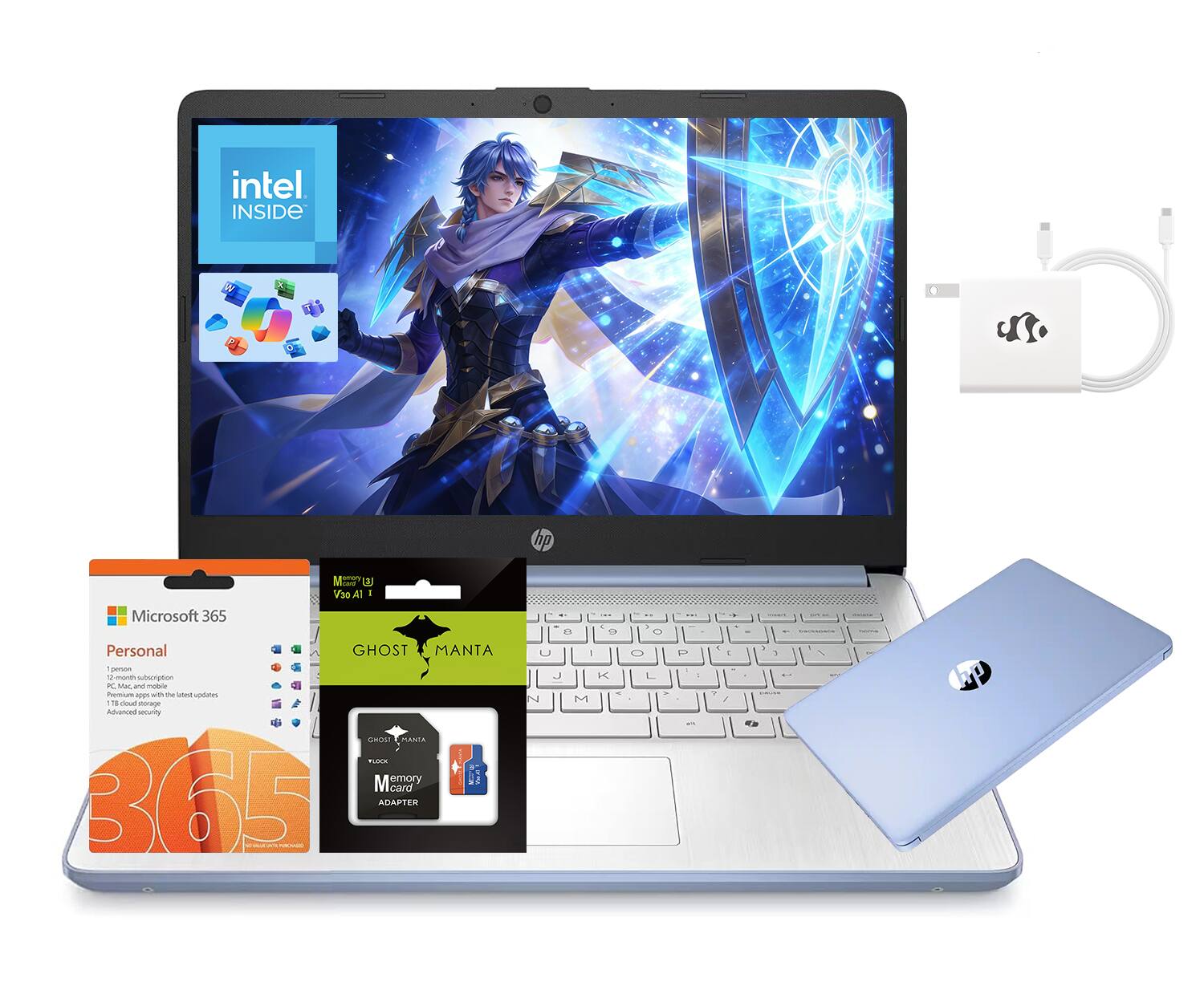 HP - 14" Laptop, Quad-Core, 4GB RAM 256GB Storage (128GB UFS+128GB SD Card) 1-Year Office 365 Copilot AI Wi-Fi 6 Win11 - Sky Blue