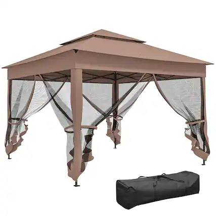 Front. Outsunny - Outdoor Patio Pop Up Canopy Gazebo Shelter with Zipper Netting, Carry Bag - Light Gray.