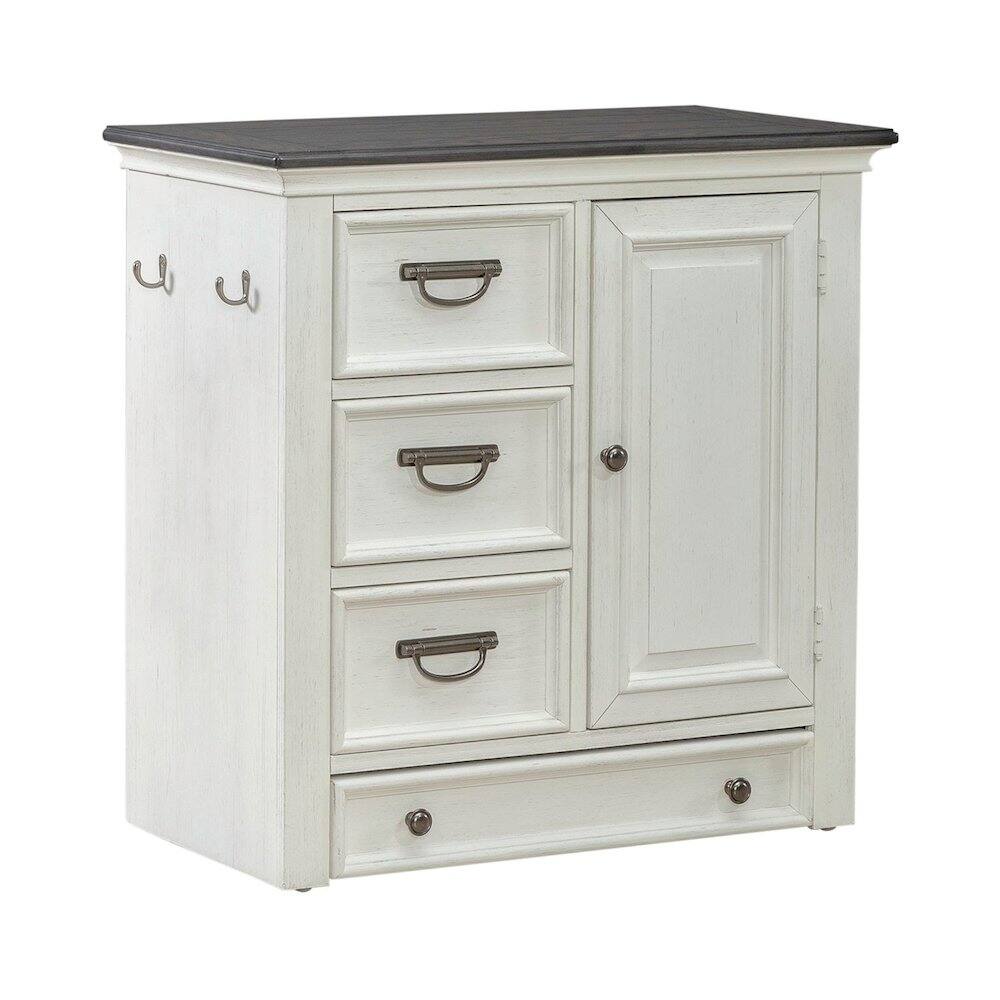 Alt View 3. Liberty Furniture Industries - Cabinet Cottage Home Storage Pet Food Bowl Drawer - White w/ Charcoal Tops - Wirebrushed White W/ Charcoal Tops.