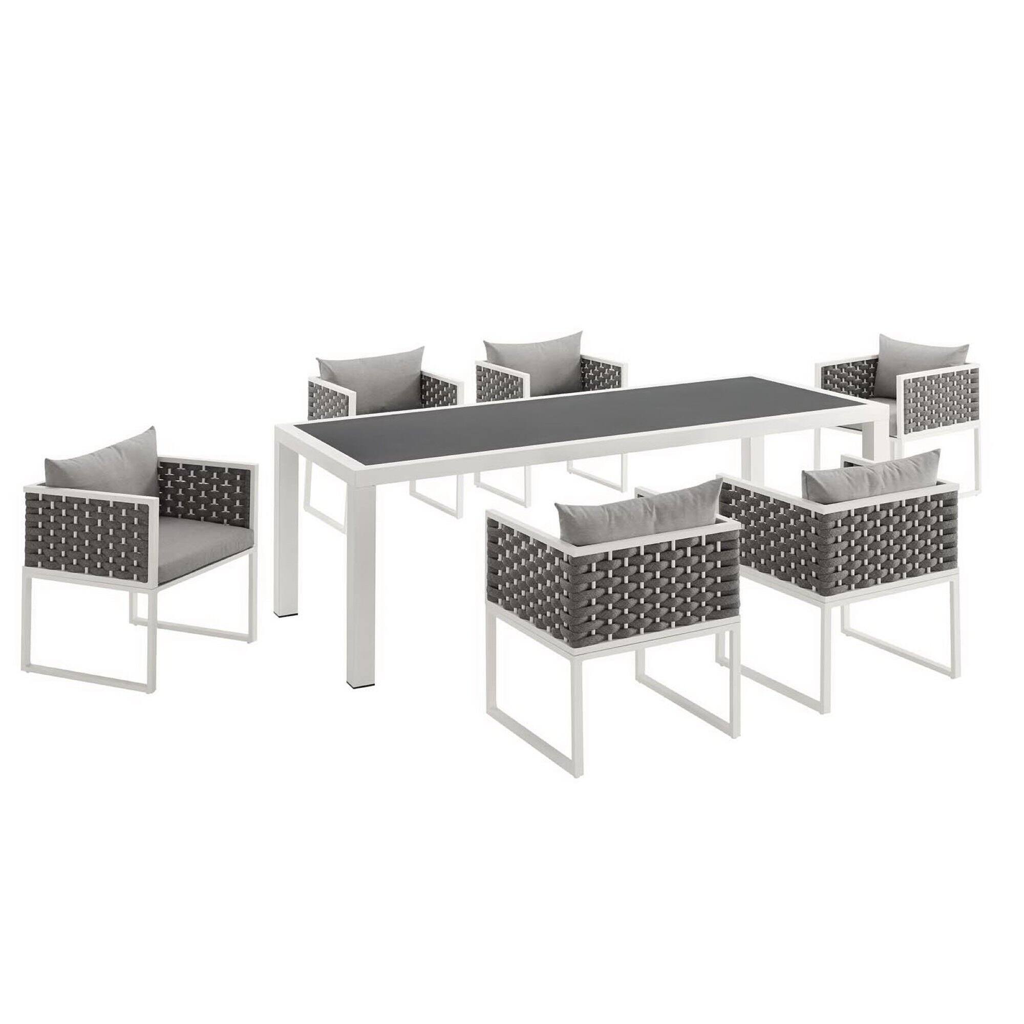 Angle. Modway - Stance 7-Piece Outdoor Patio Aluminum Dining Set - White Gray.