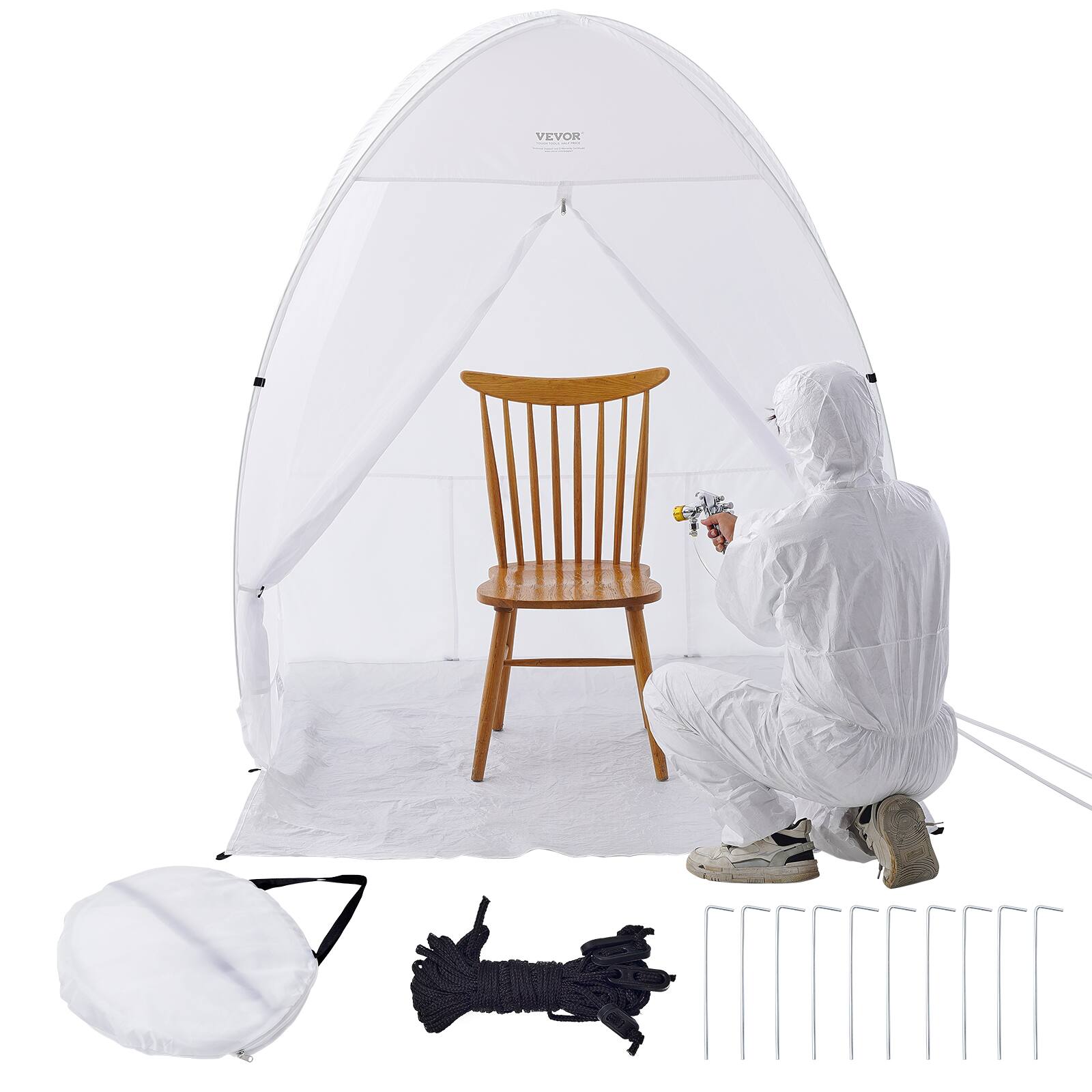 Alt View 5. VEVOR - VEVOR Spray Paint Shelter, 60 x 60 x 70 in Pop-Up Portable Spray Paint Tent with Built-In Floor, Exhaust Window - White.
