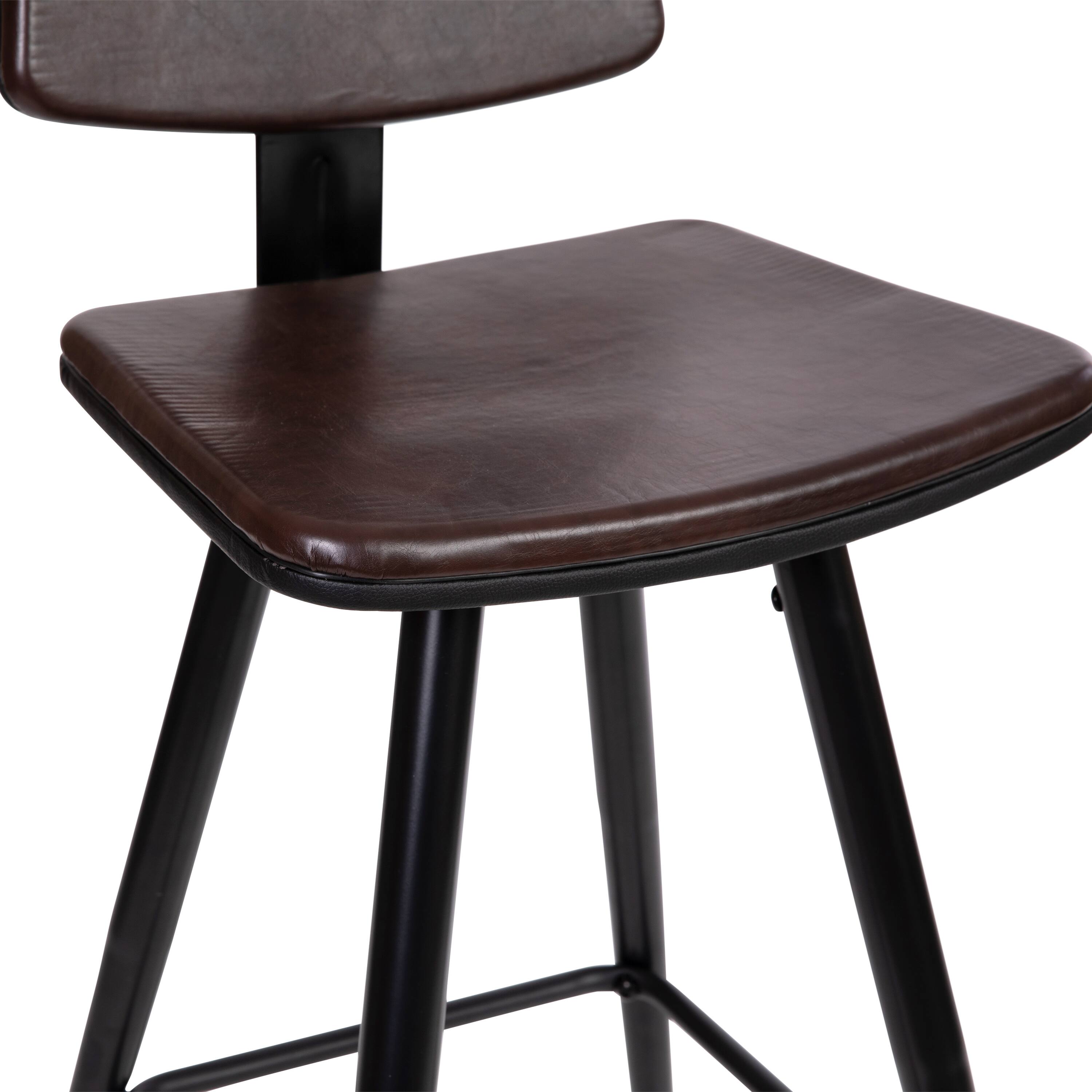 Alt View 19. Alamont Home - Kora Commercial Grade Low Back Barstools-LeatherSoft Upholstery-Iron Frame-Integrated Footrest-Gold Tipped Legs-Set of 2 - Brown.
