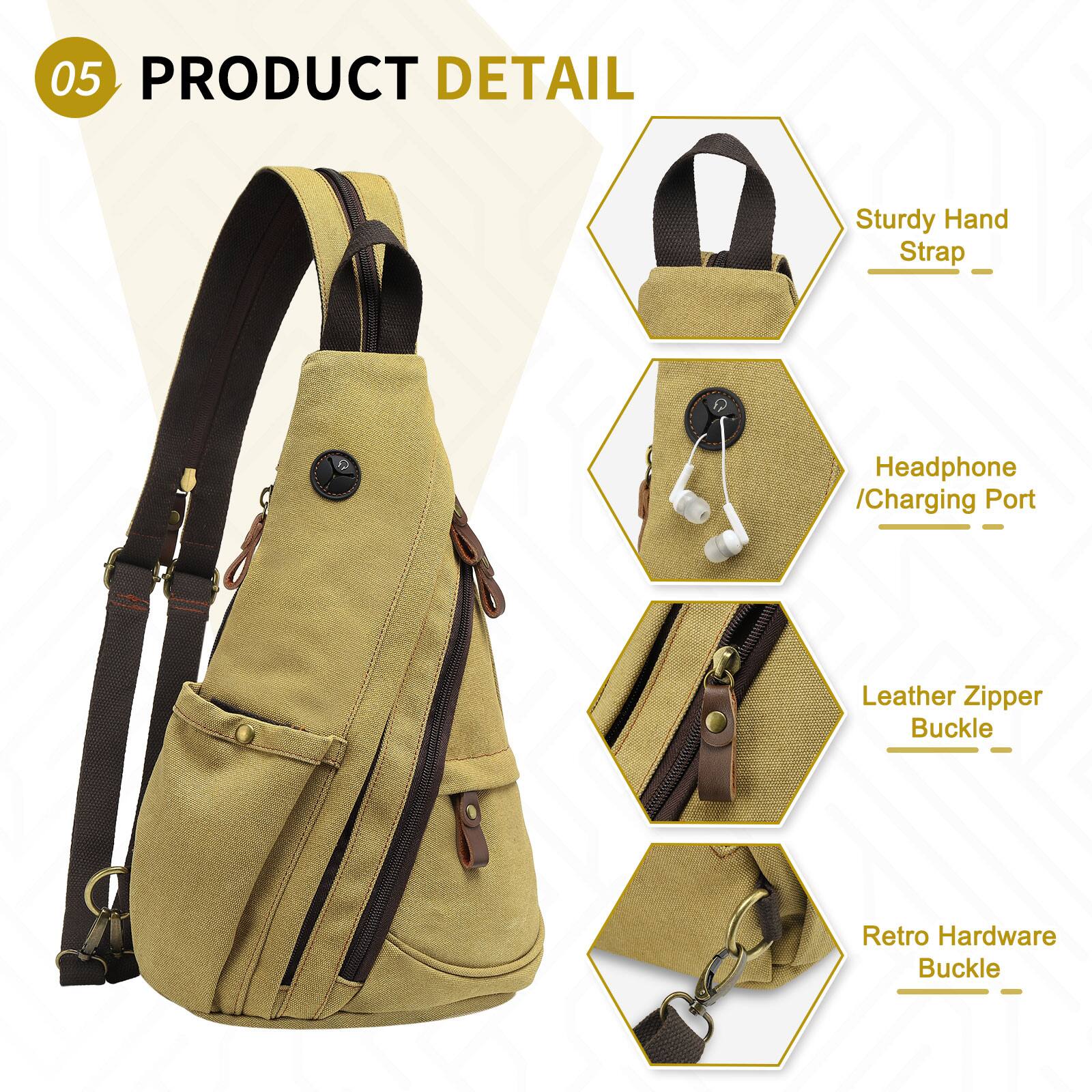 05 PRODUCT DETAIL

- Sturdy Hand Strap
- Headphone / Charging Port
- Leather Zipper Buckle
- Retro Hardware Buckle