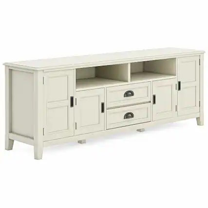 Front. Simpli Home - Burlington SOLID WOOD 72 inch TV Media Stand in Antique White For TVs up to 80 inches - Antique White.