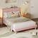 Angle. Bestier - Bed Frame Upholstered Platform Gaming Bed with LED Light & Adjustable Storage Headboard for Bedroom-Queen Size - Pink.