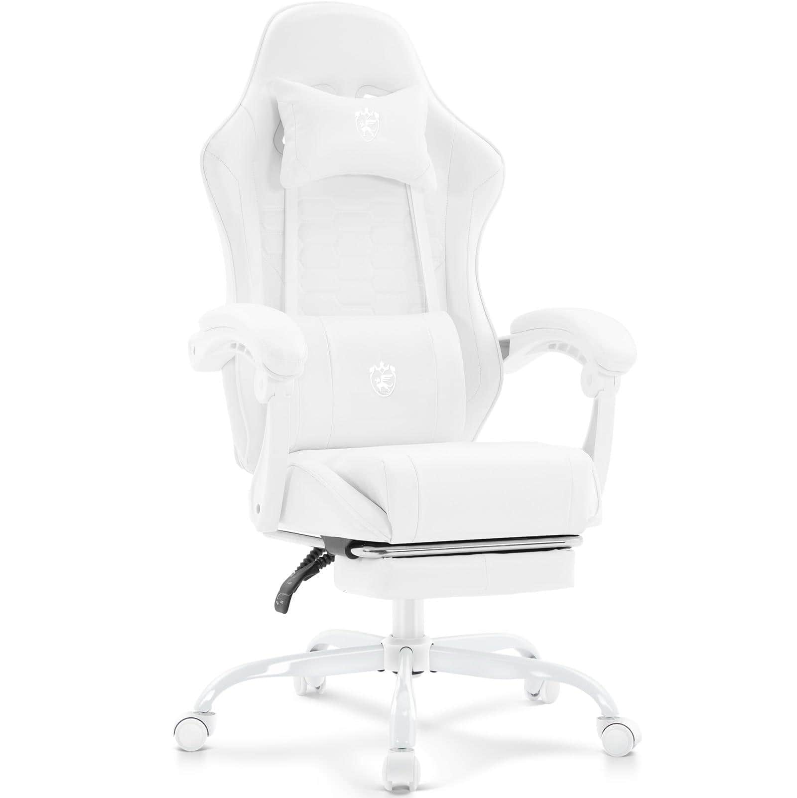 Hirose Alice - Gaming Chair,Computer Office Chair with Footrest,Massage Lumbar Support and Gel Pad,Ergonomic Reclining Adj - White High-Grade PU Leather