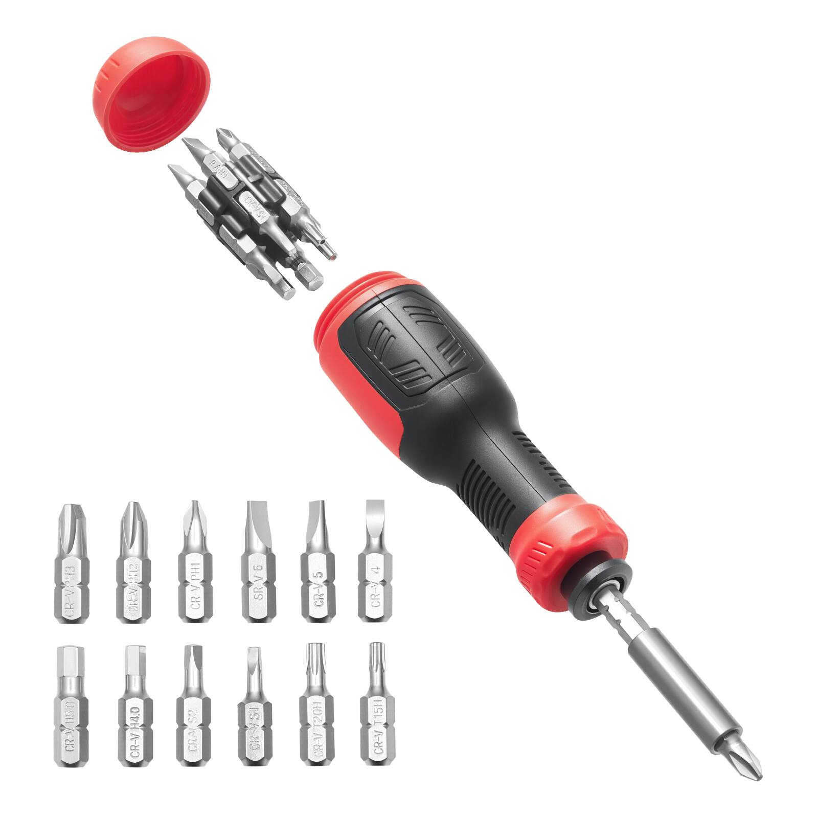 VEVOR - Screwdriver Set, 13 in 1 Magnetic Multi Bit Mini Nut Driver Set, Phillips, Flat Head, Torx, Square Bits for Men - Red+Black