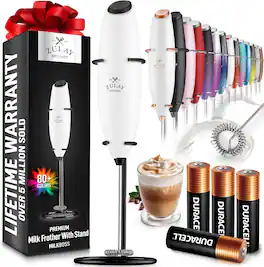 Zulay Kitchen - Powerful Milk Frother (4 Duracell Batteries Included) - White & Black