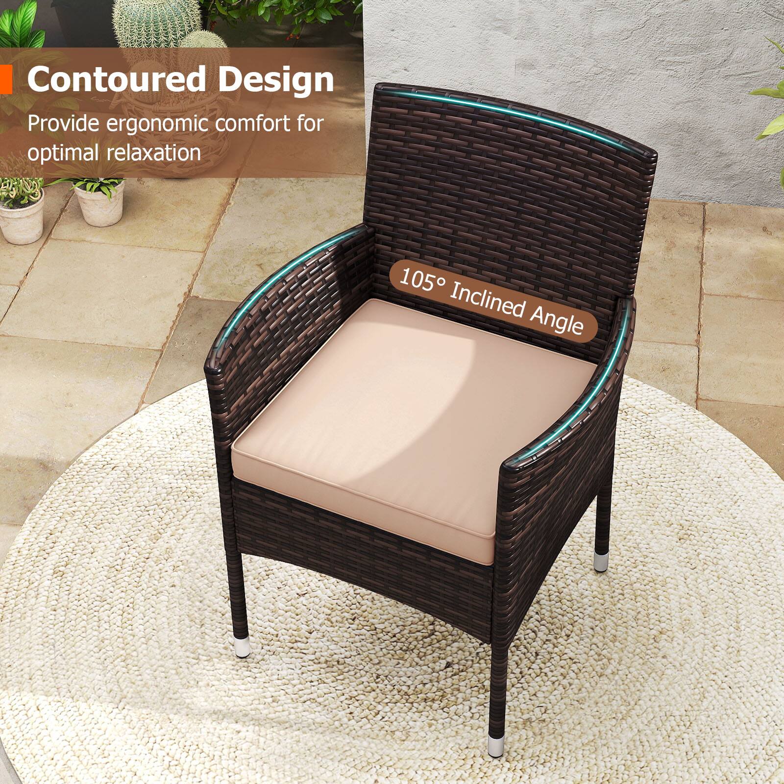 Contoured Design  
Provide ergonomic comfort for optimal relaxation  

105° Inclined Angle