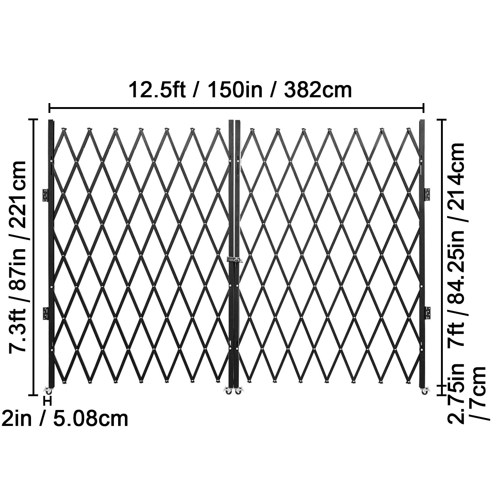 12.5ft / 150in / 382cm  
7.3ft / 87in / 221cm  
7ft / 84.25in / 214cm  
2in / 5.08cm  
2.75in / 7cm