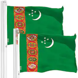 G128 - 2-Pack Turkmenistan Flag 3x5 ft — 150D Polyester, Brass Grommets, Indoor/Outdoor - Assorted Colors