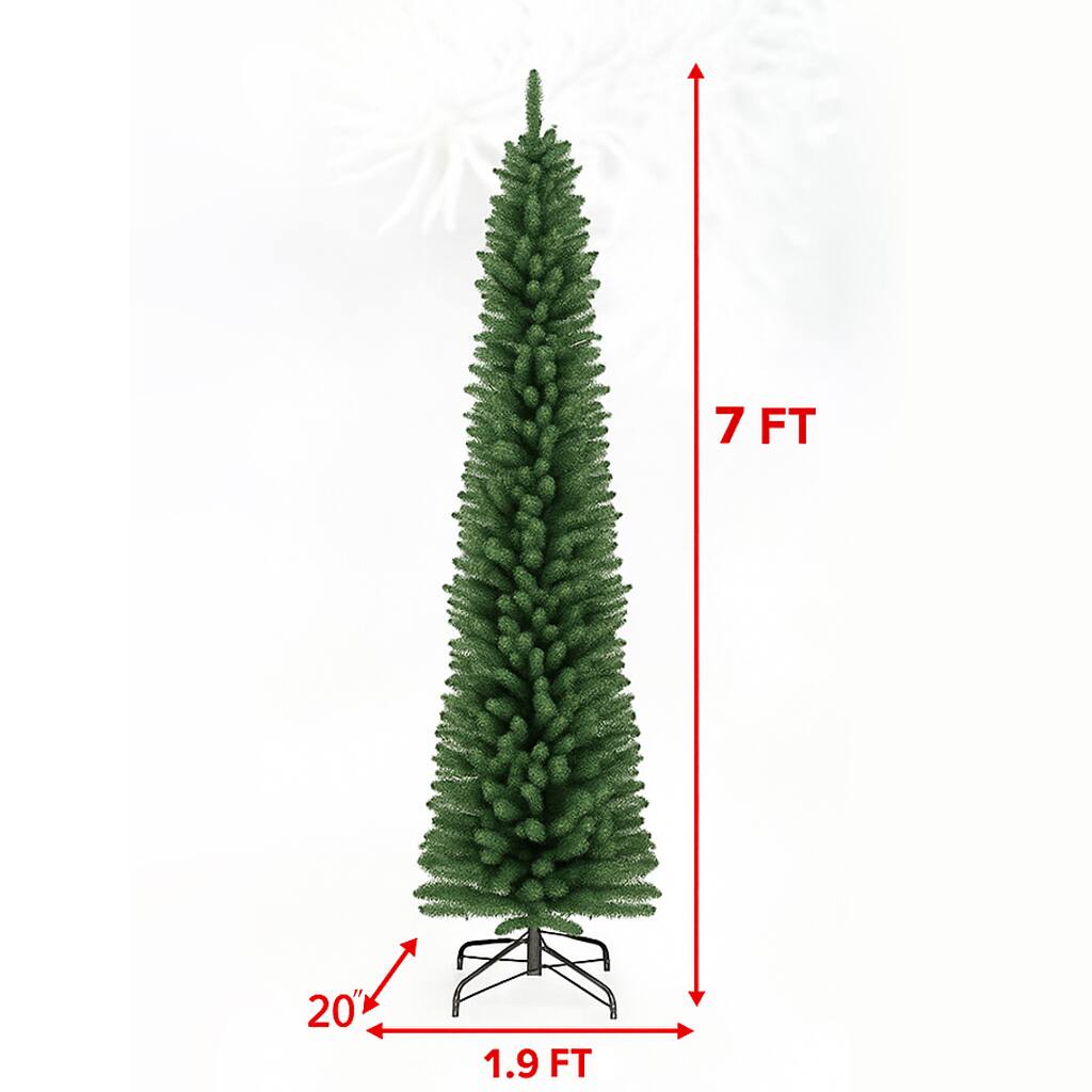 Left. BreeBe - Artificial Slim Tree – 5/6/7/8ft Pencil Style with Memory Branches - Green.