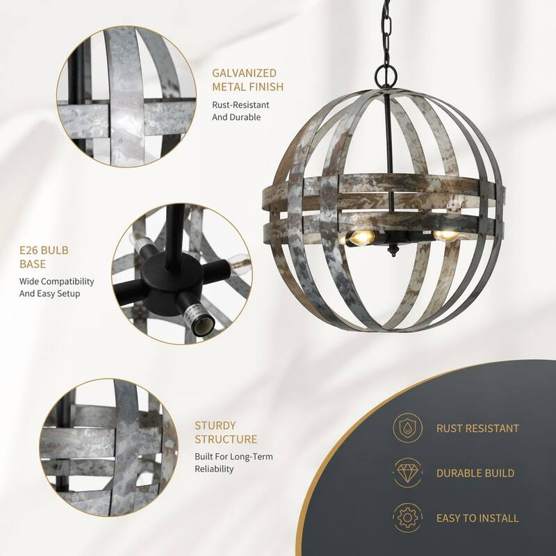- GALVANIZED METAL FINISH
  - Rust-Resistant And Durable

- E26 BULB BASE
  - Wide Compatibility And Easy Setup

- STURDY STRUCTURE
  - Built For Long-Term Reliability

- RUST RESISTANT

- DURABLE BUILD

- EASY TO INSTALL