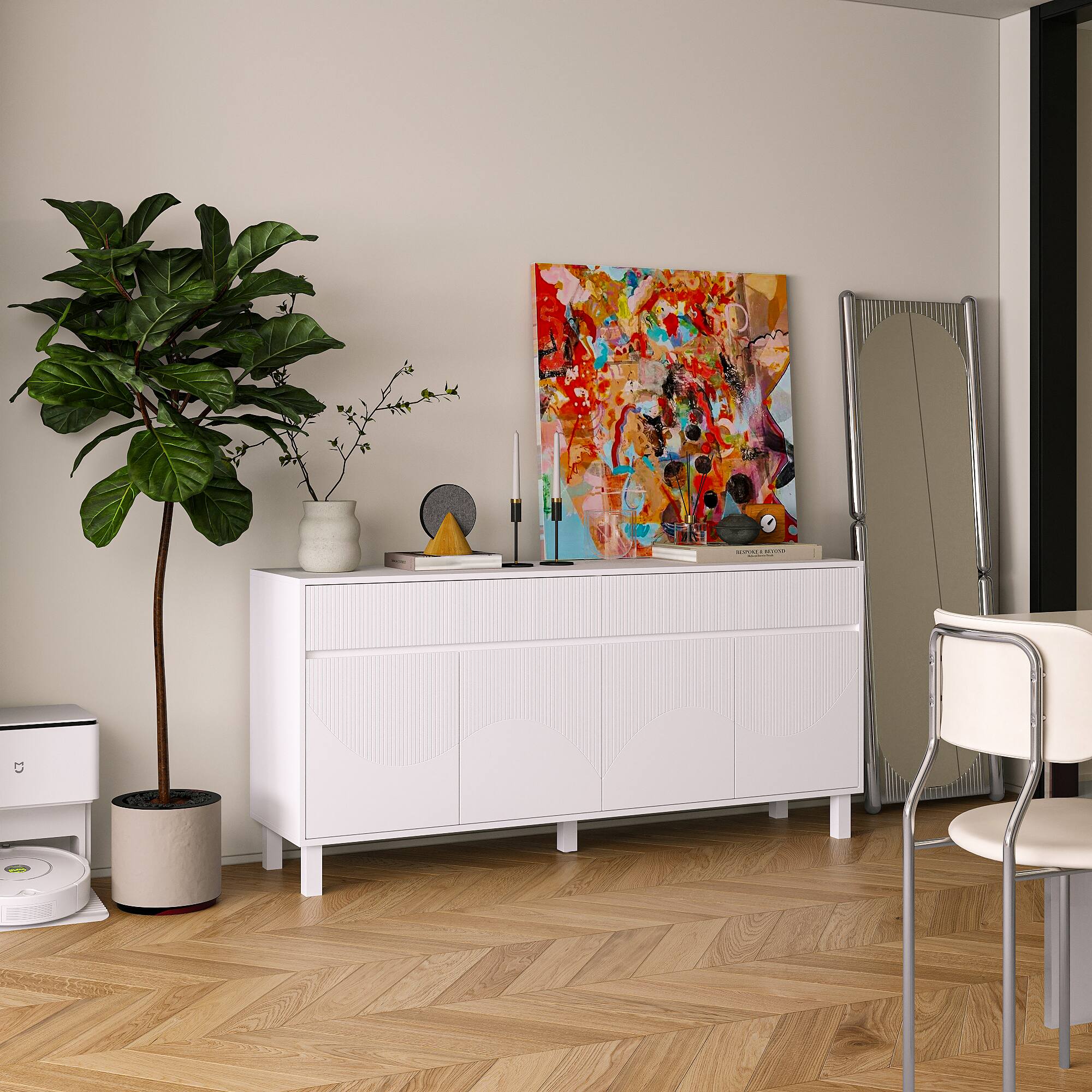 Alt View 2. Famapy - Famapy Versatile Sideboard: Silent - Glide Storage & Multi - Scene Use - White.