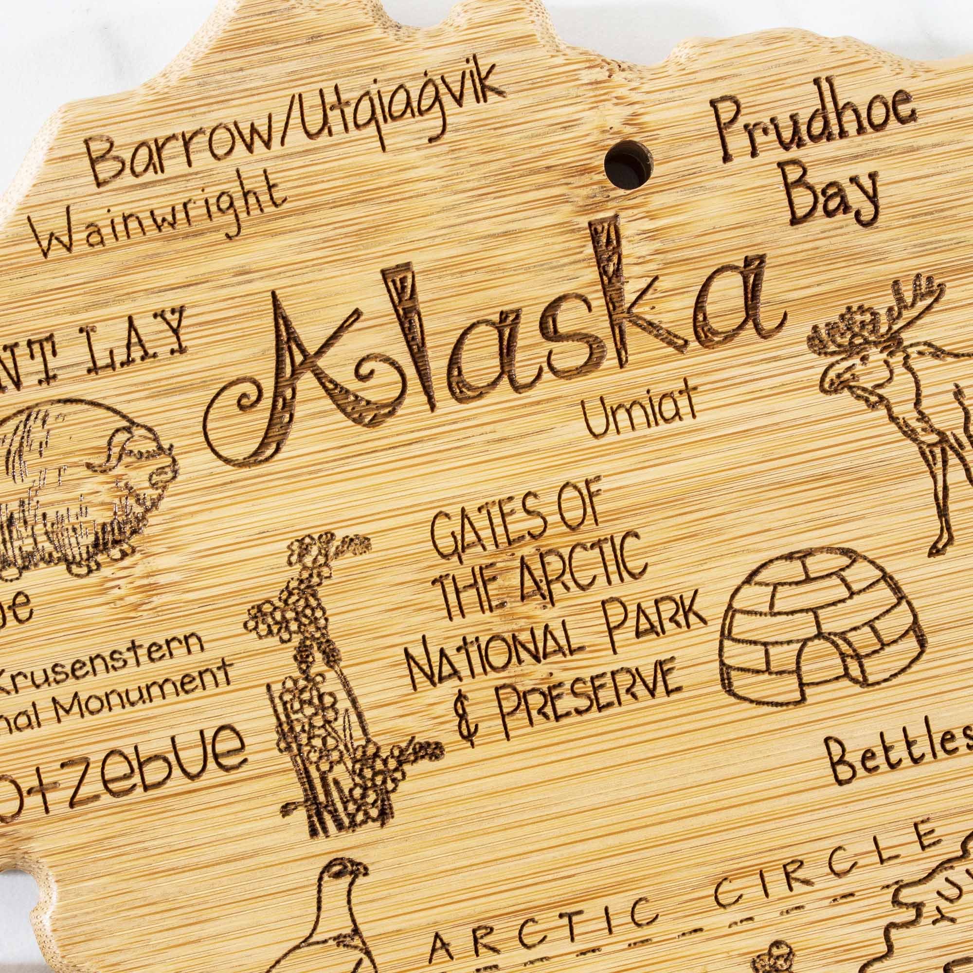 Barrow/Utqiagvik  
Wainwright  
Prudhoe Bay  
Umiat  
Kaktovik  
Krusenstern  
National Monument  
Otzebue  
Gates of the Arctic National Park & Preserve  
Bettles  
Arctic Circle