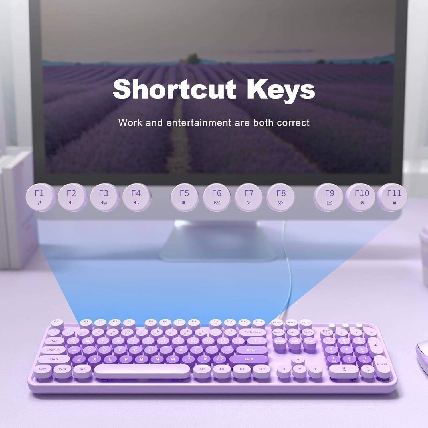 Shortcut Keys  
Work and entertainment are both correct  

F1 F2 F3 F4 F5 F6 F7 F8 F9 F10 F11