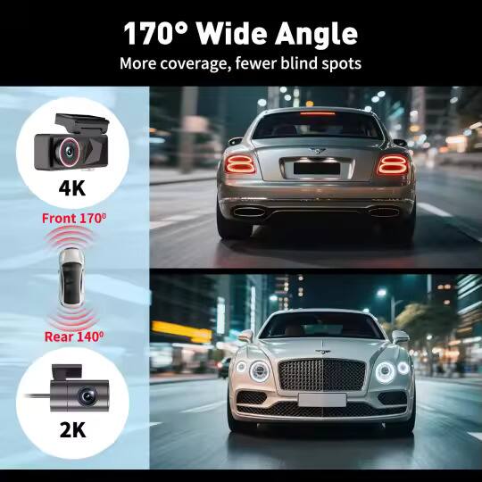 170° Wide Angle  
More coverage, fewer blind spots  

4K  
Front 170°  

2K  
Rear 140°