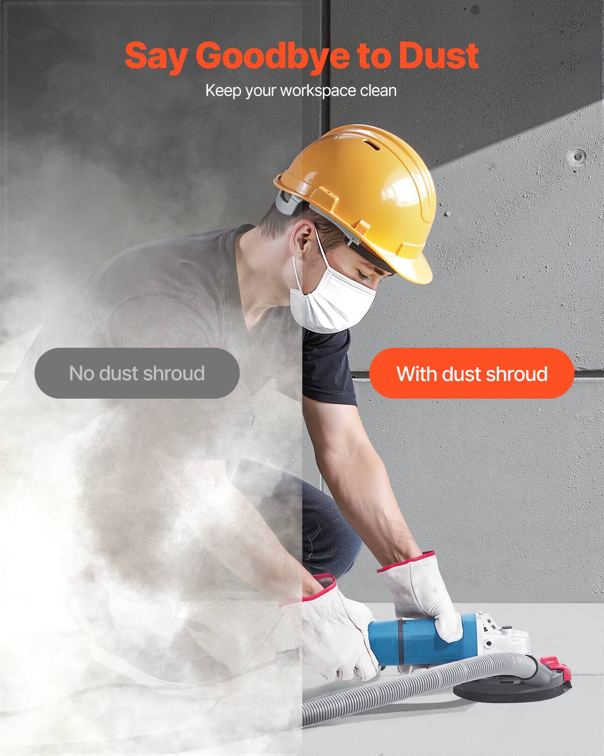 Say Goodbye to Dust  
Keep your workspace clean  

No dust shroud  
With dust shroud