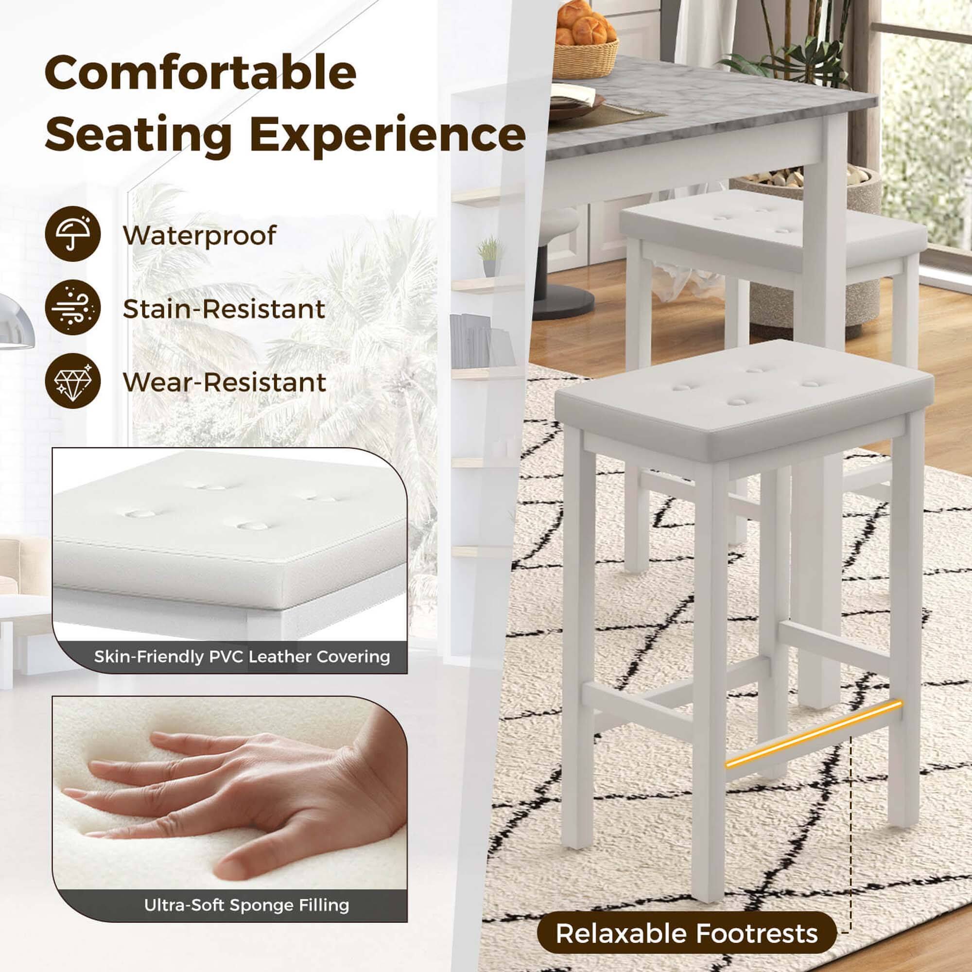 Comfortable Seating Experience: Waterproof, Stain-Resistant, Wear-Resistant, Skin-Friendly PVC Leather Covering, Ultra-Soft Sponge Filling, Relaxable Footrests.