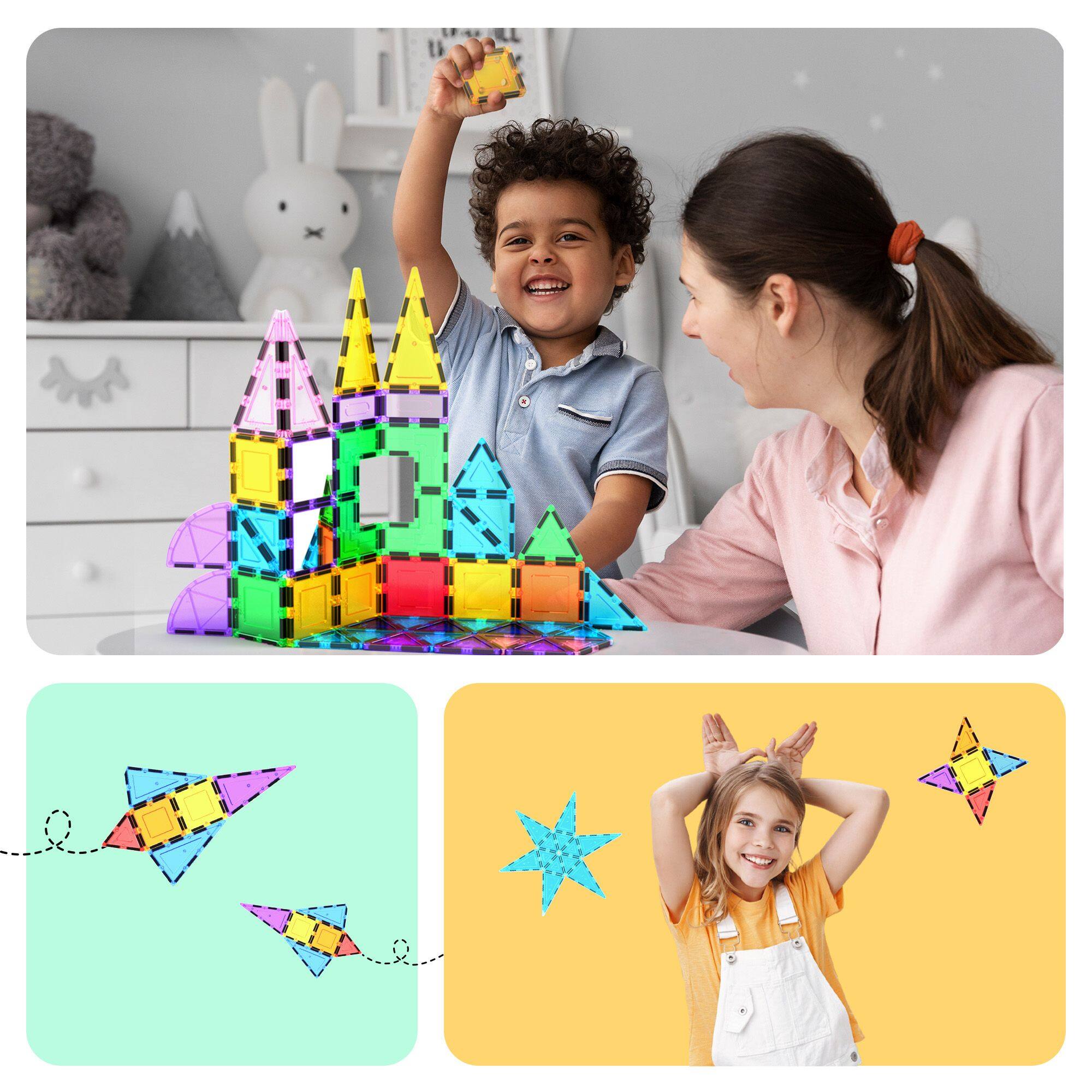 Alt View 5. PicassoTiles - PICASSO-TILES 152 PC Magnetic Tiles, Building Blocks, STEM Toys for Kids 3+.