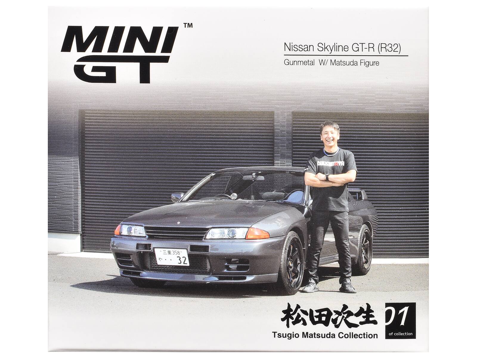 MINI GT  
TM  
Nissan Skyline GT-R (R32)  
Gunmetal W/ Matsuda Figure  
NUSBTRTA 358  
32  
01  
Tsugio Matsuda Collection  
of collection
