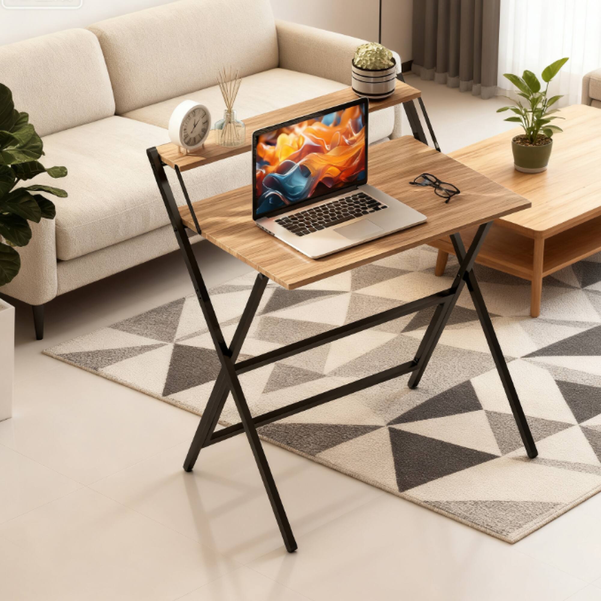 Alt View 3. GOODSILO - 32-Inch Foldable Computer Desk with Monitor Shelf - Space-Saving Workstation for Small Spaces - Black,Walnut.