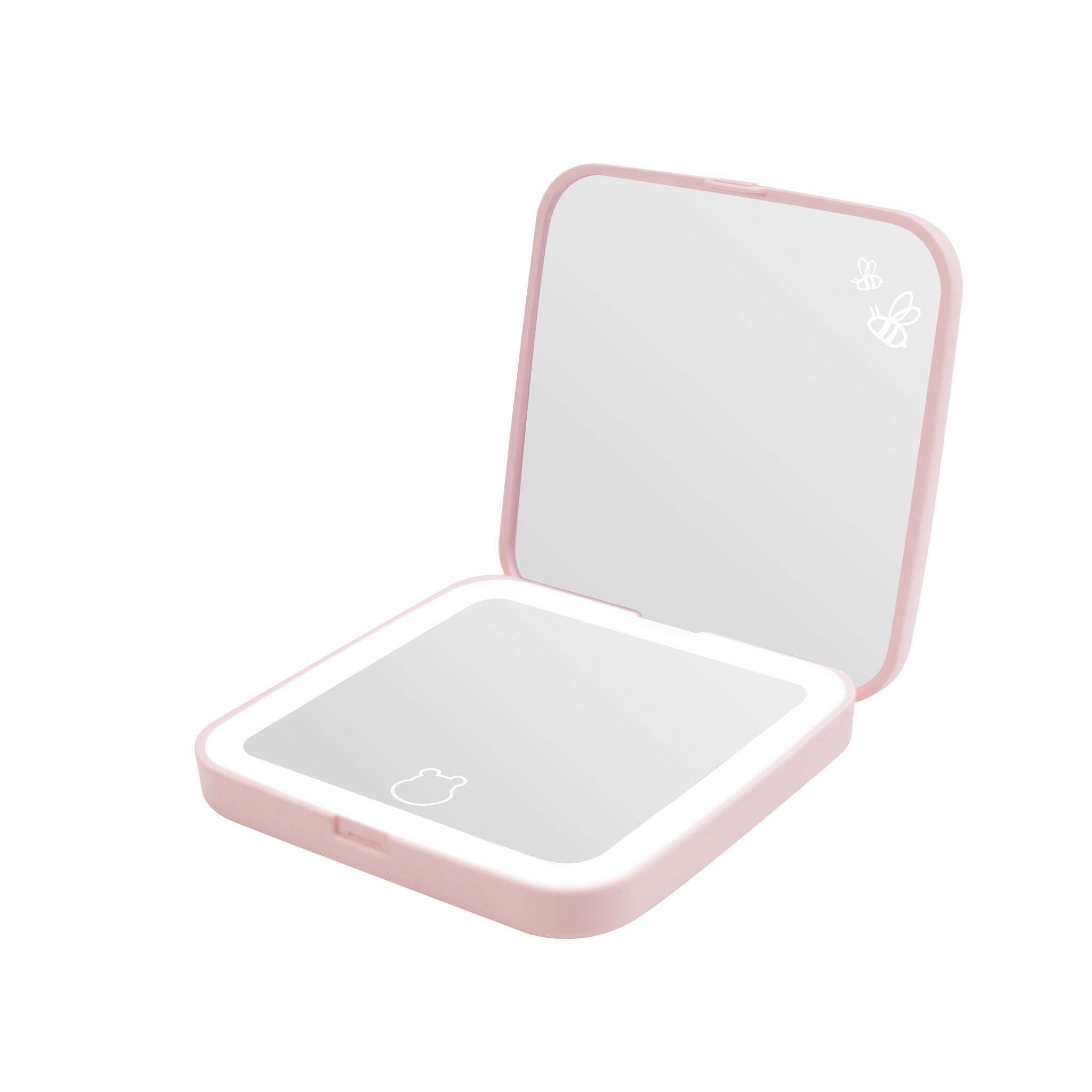 Angle. Impressions Vanity Co. - Winnie the Pooh™ "Hunny" LED Compact Mirror - Pink.