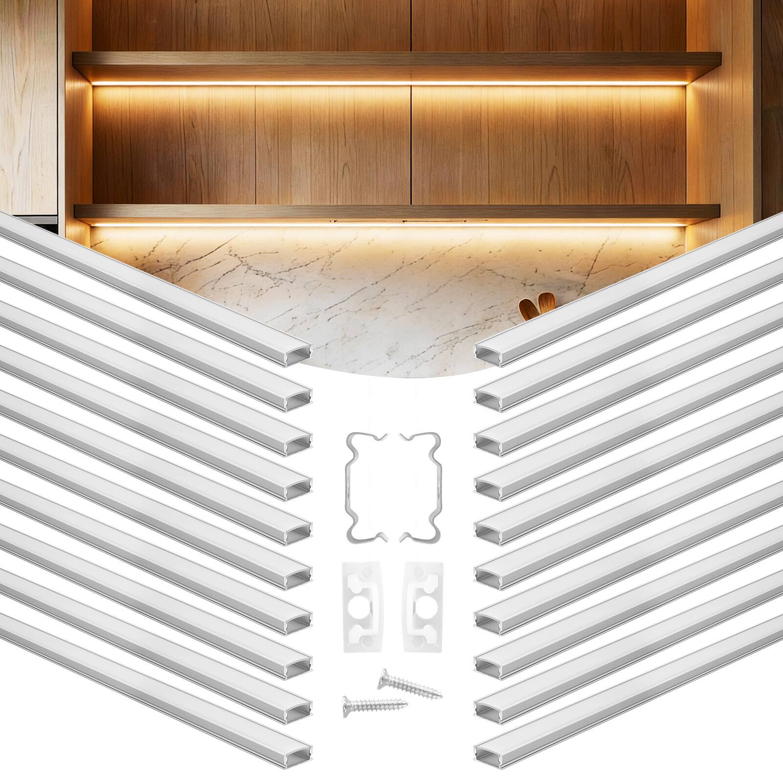 Front. VEVOR - 20-Pack 3.3 ft/1M U Shape LED Aluminum Channel, with Milky Cover, End Caps and Mounting Clips, Aluminum Profile for LED - White.